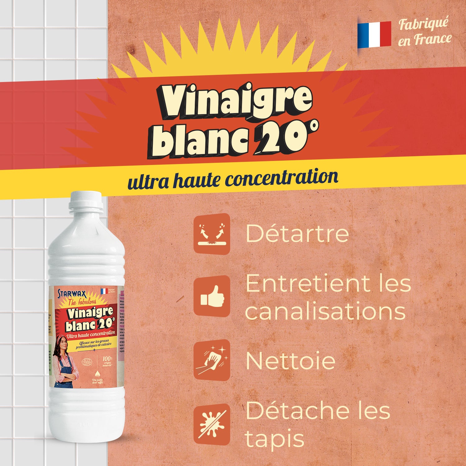 STARWAX FABULOUS - Vinaigre blanc ménager 20° 1L