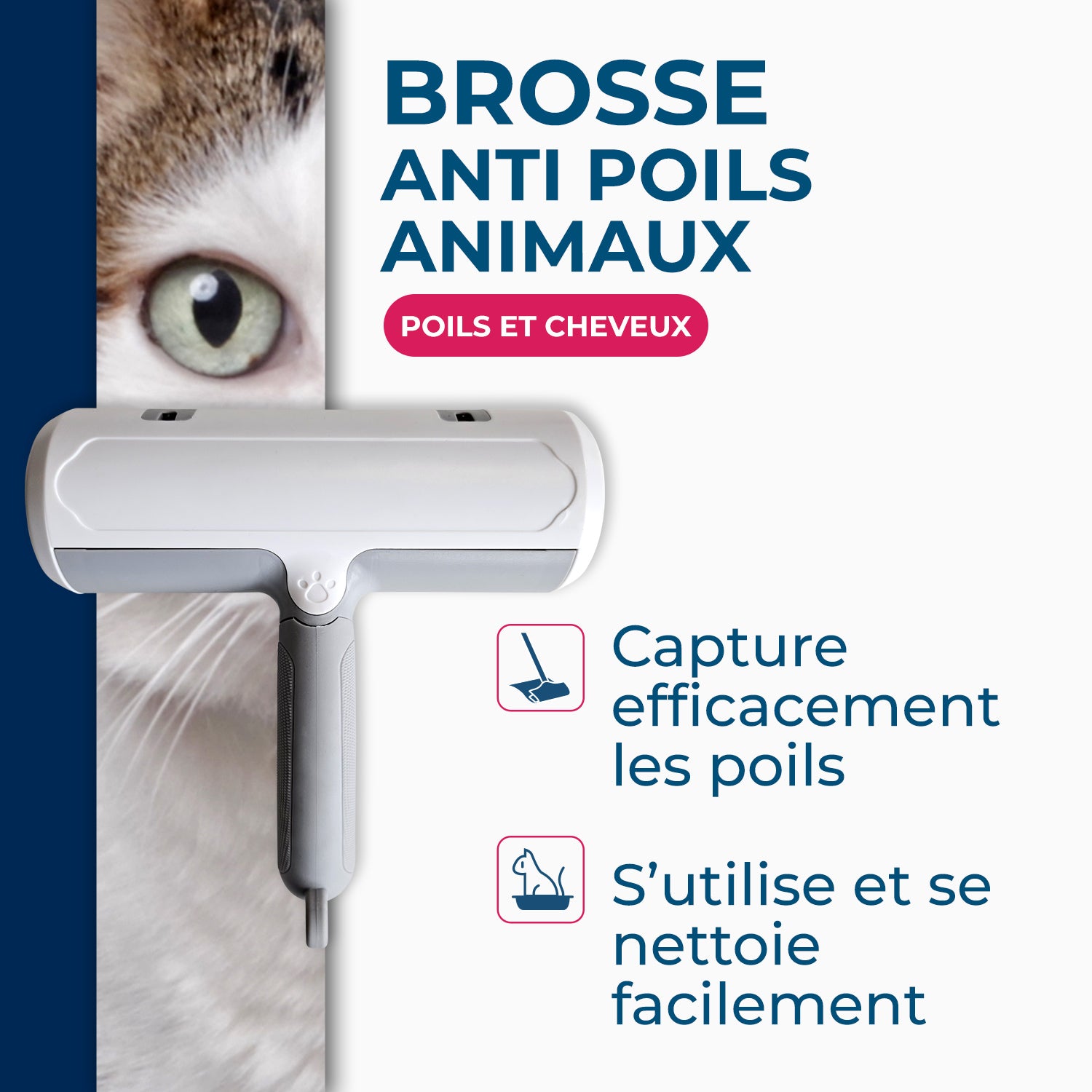 STARWAX - Brosse anti-poils animaux 1 Blanche et gris