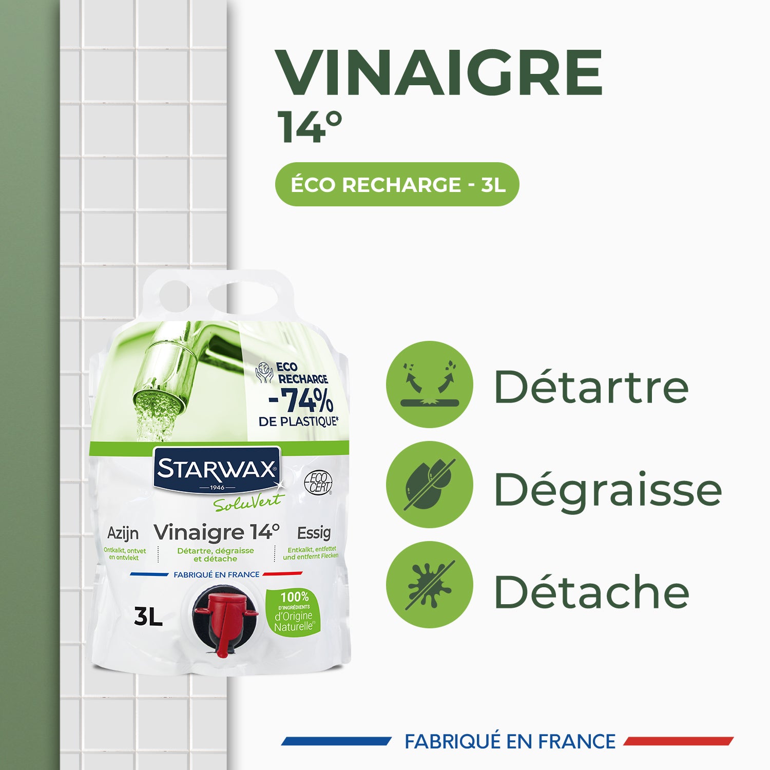 STARWAX - Vinaigre 14° Eco-recharge 3L
