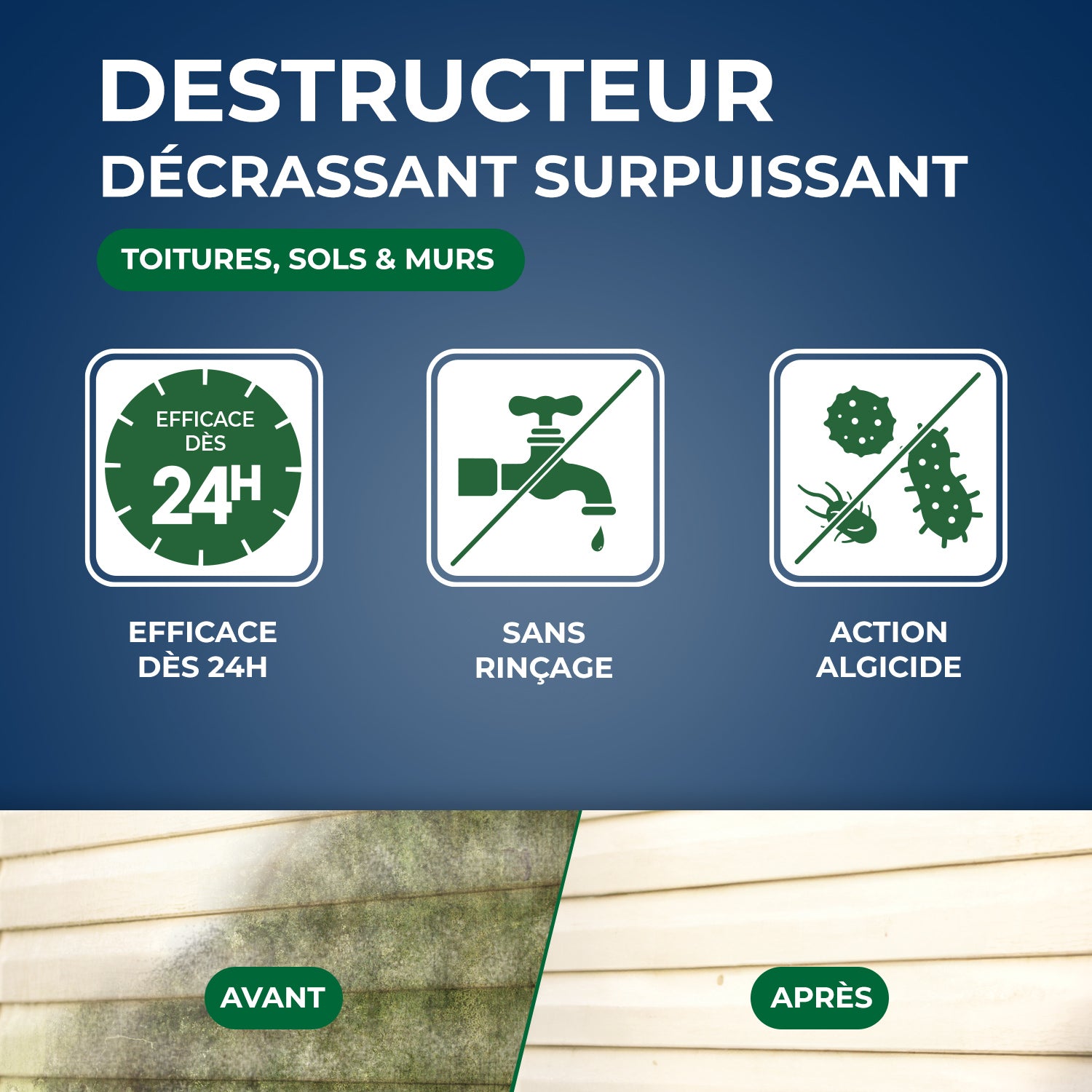 STARWAX - Destructeur de dépôts verts prêt à l'emploi pour toitures, murs et sols extérieurs 1L