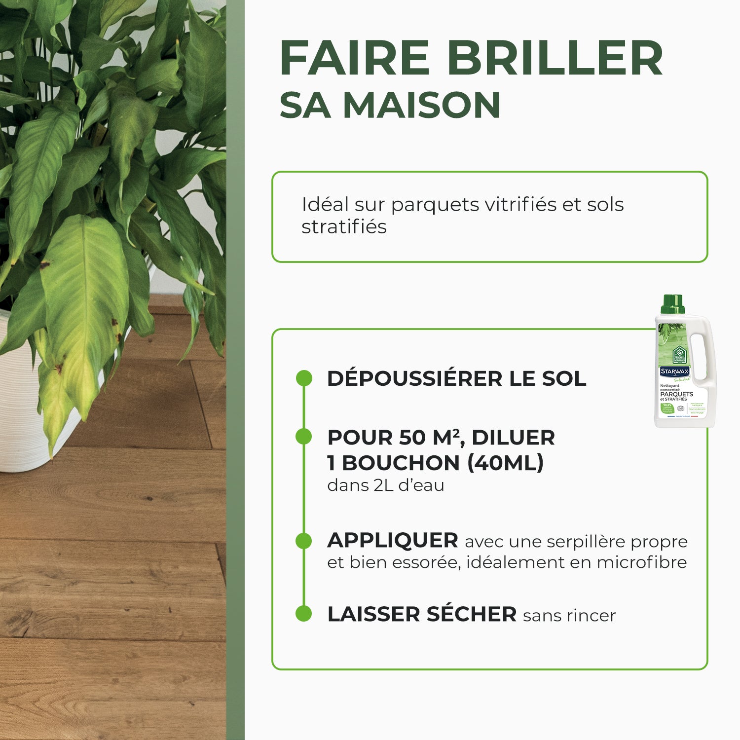 STARWAX SOLUVERT - Nettoyant concentré pour parquets et sols stratifiés 1L