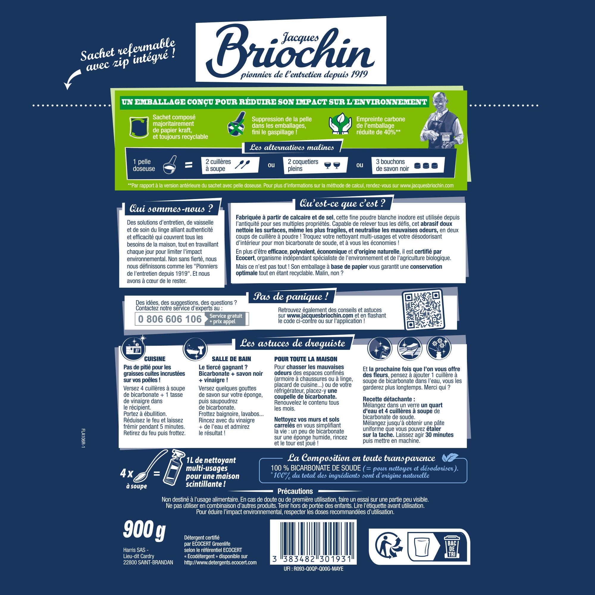 JACQUES BRIOCHIN - Le Bicarbonate de soude grand format - 900g 900g