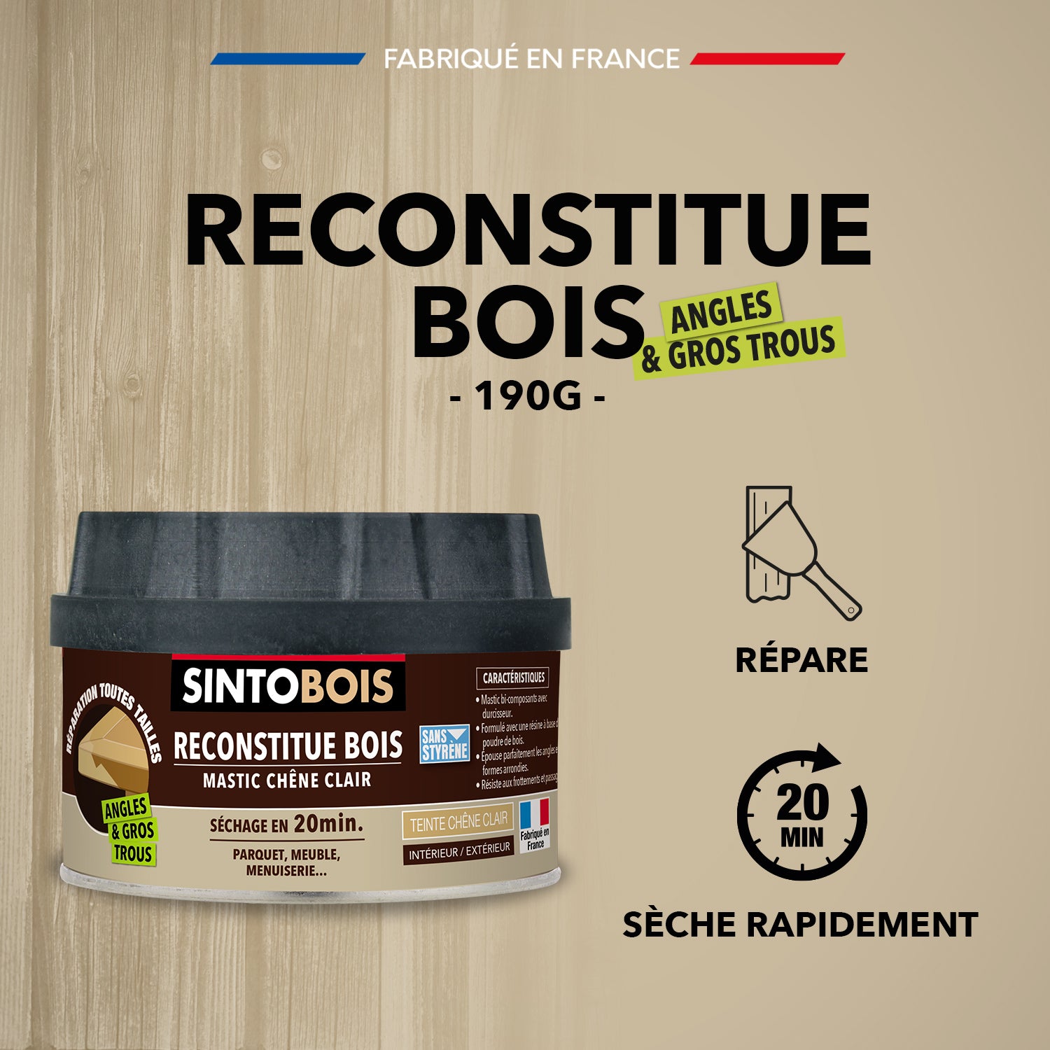 SINTO - Reconstitue angles et gros trous 500ml Chêne