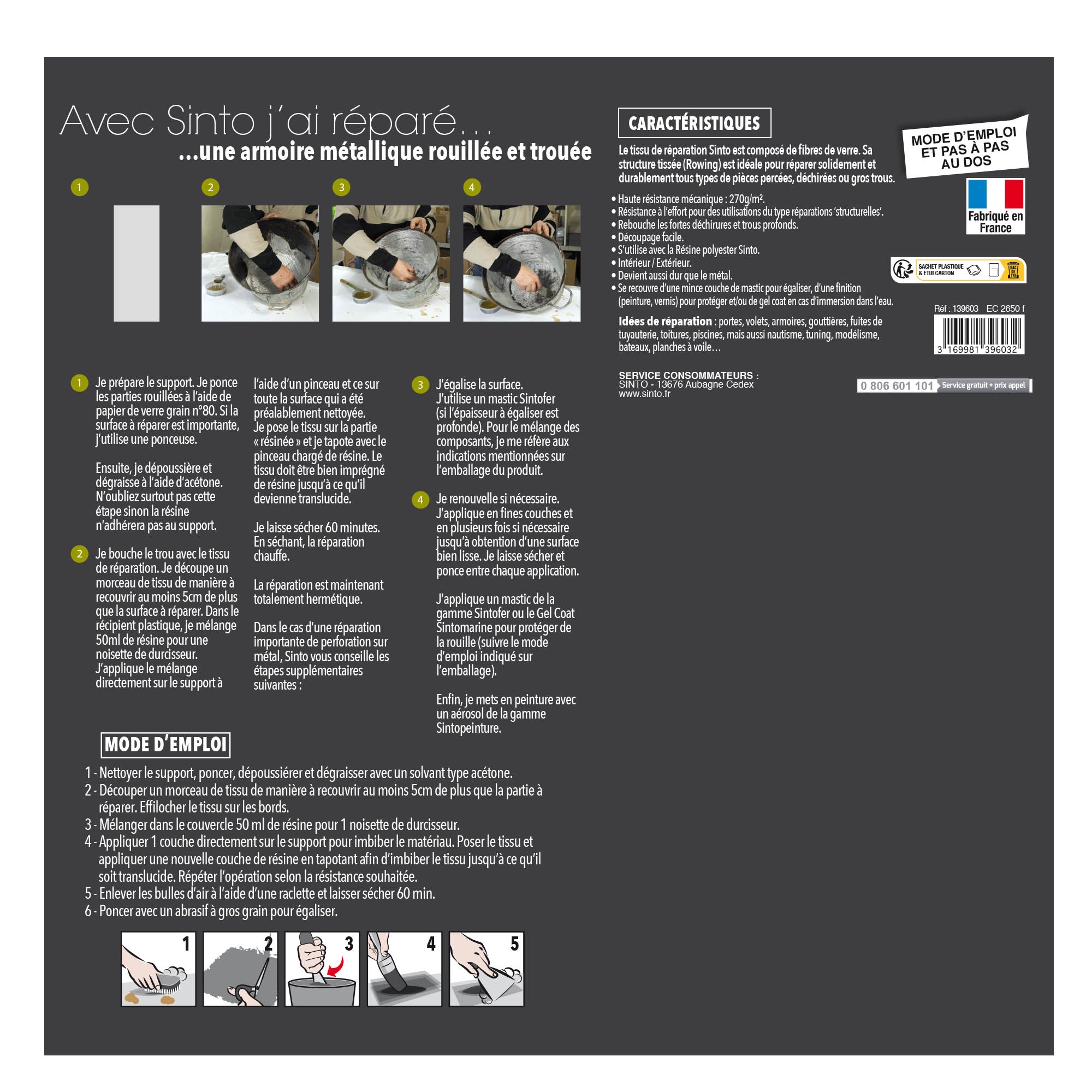 SINTO - Répare perforations (tissu fibre verre tissée 270g) 270g
