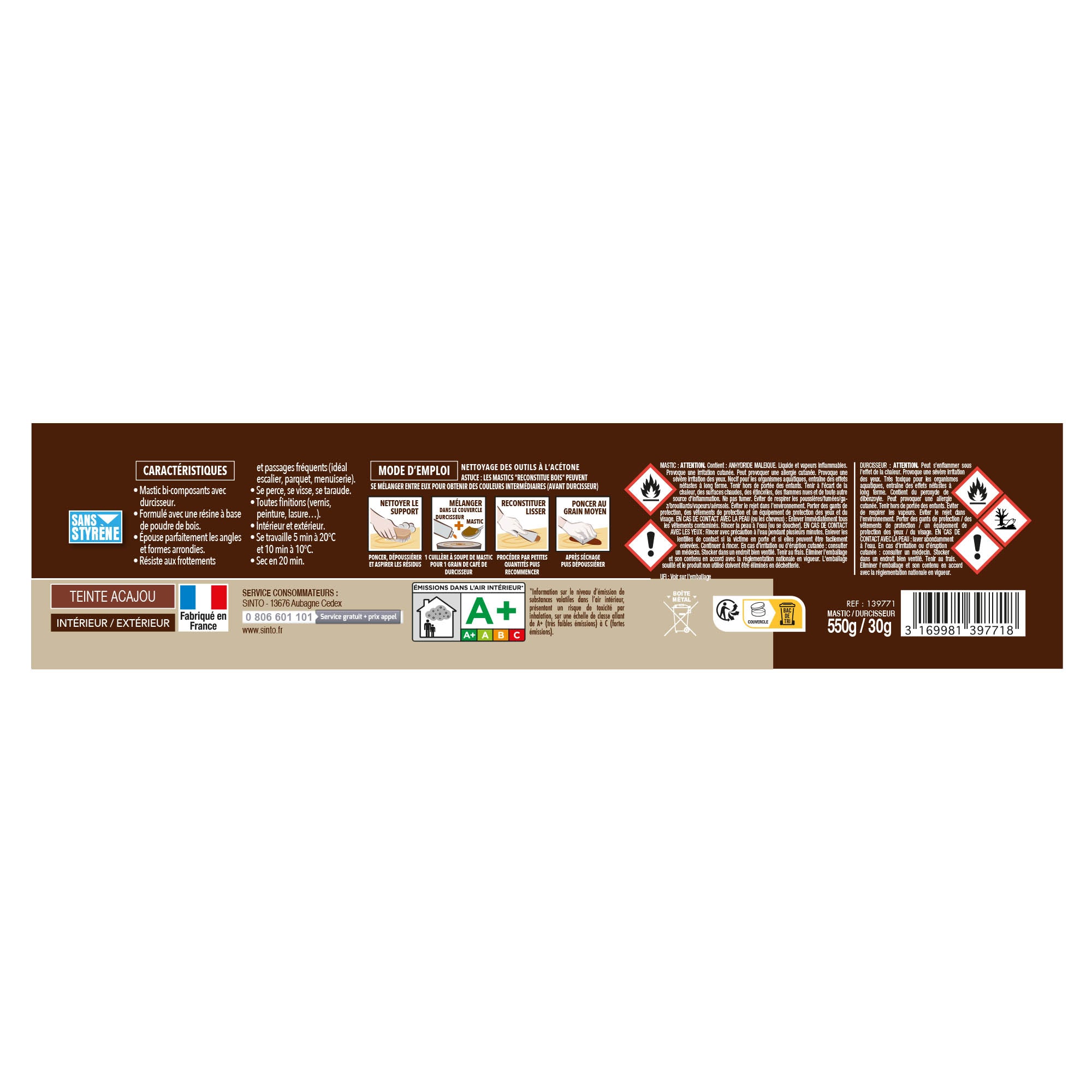 SINTO - Reconstitue angles et gros trous 500ml Chêne