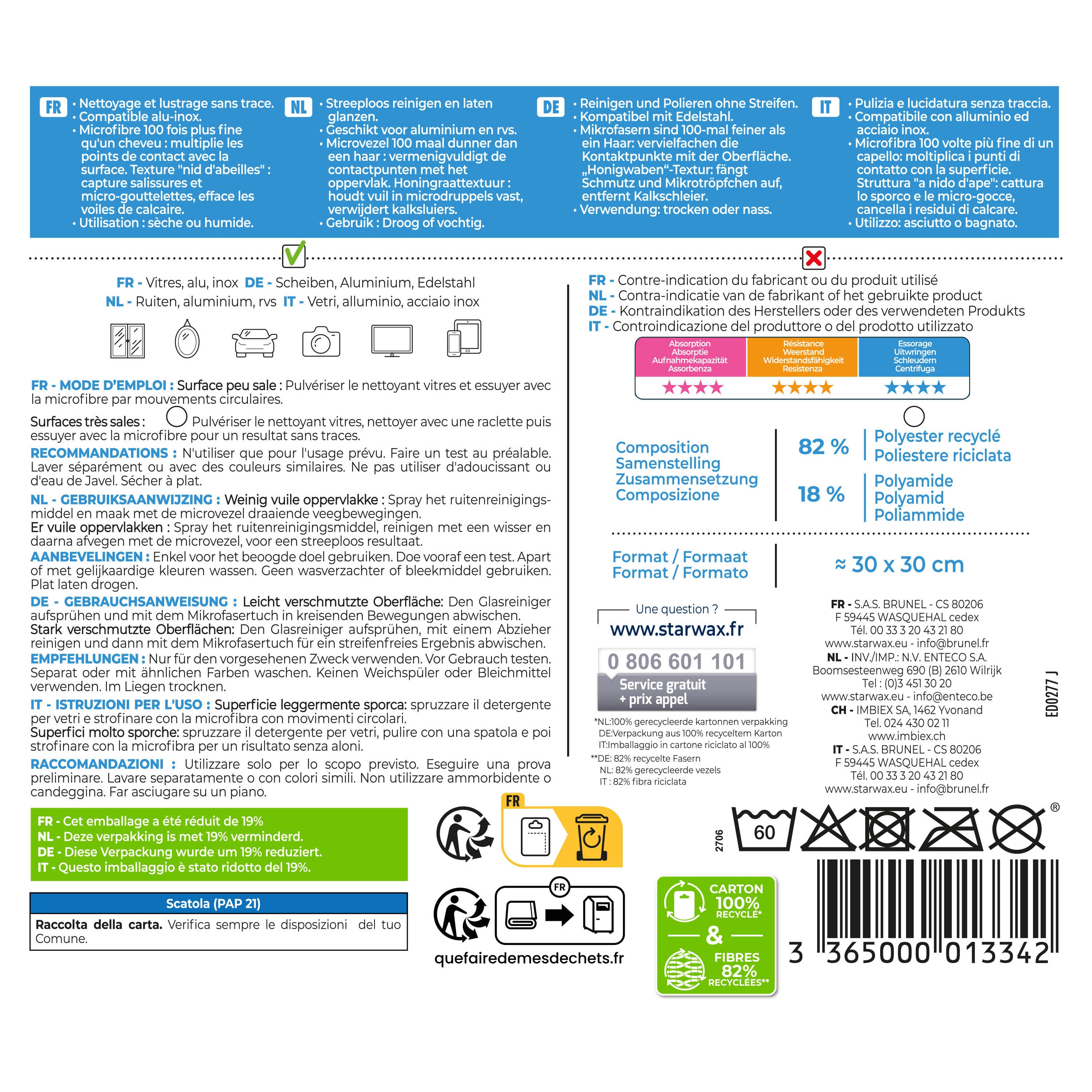 STARWAX - Microfibre vitres et miroirs X1
