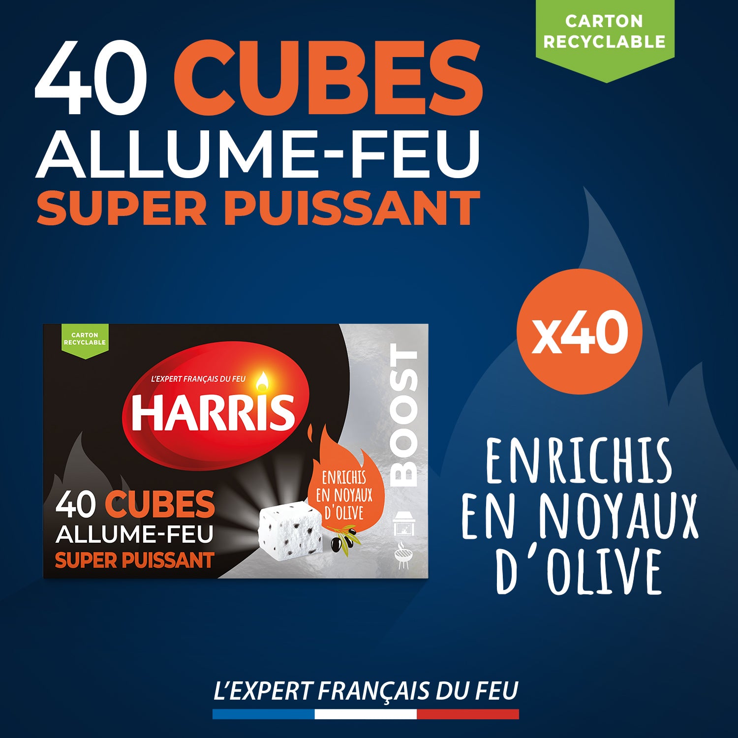 HARRIS - 40 cubes allume feu super puissant x40 sans odeur