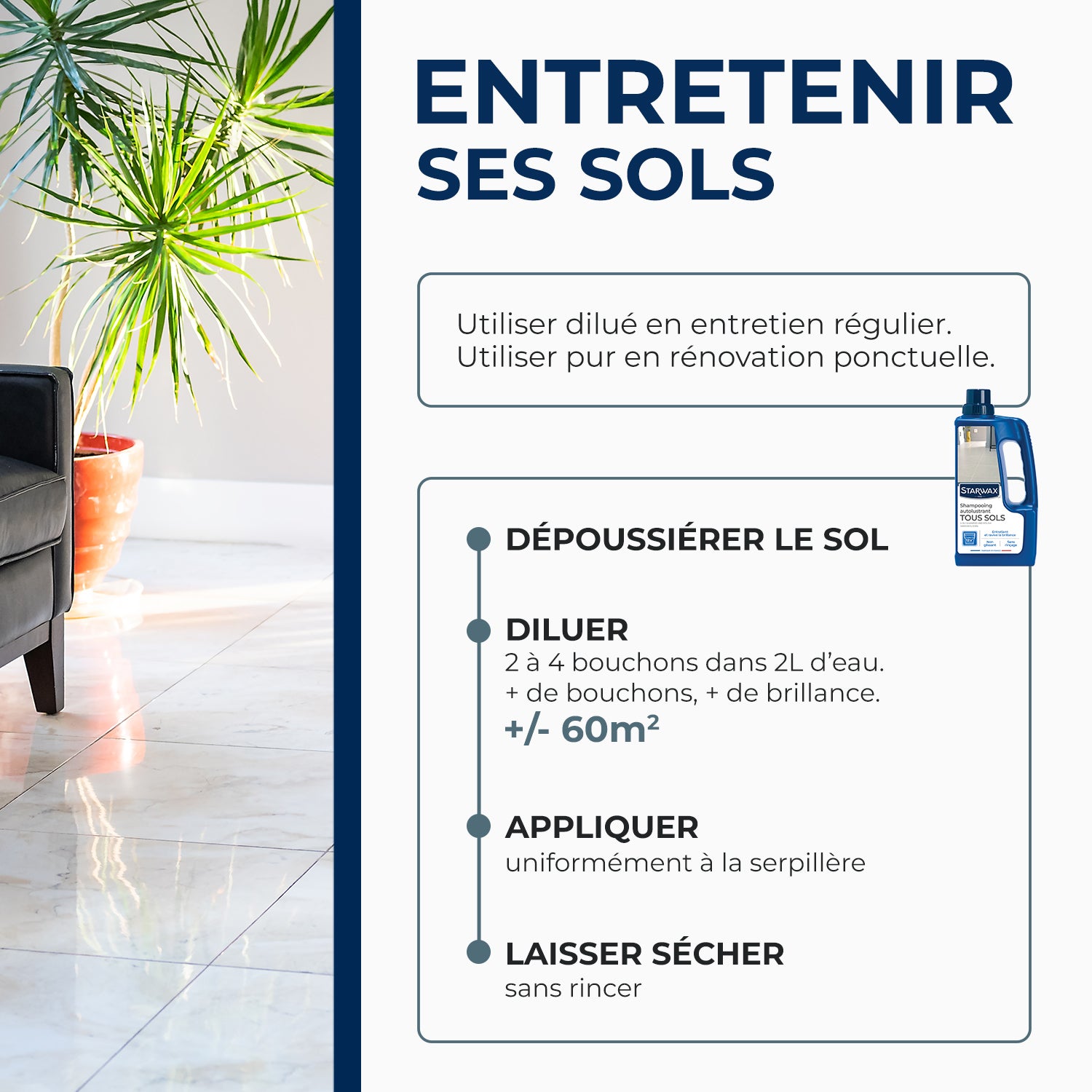 STARWAX - Shampooing autolustrant pour sols intérieurs 1L