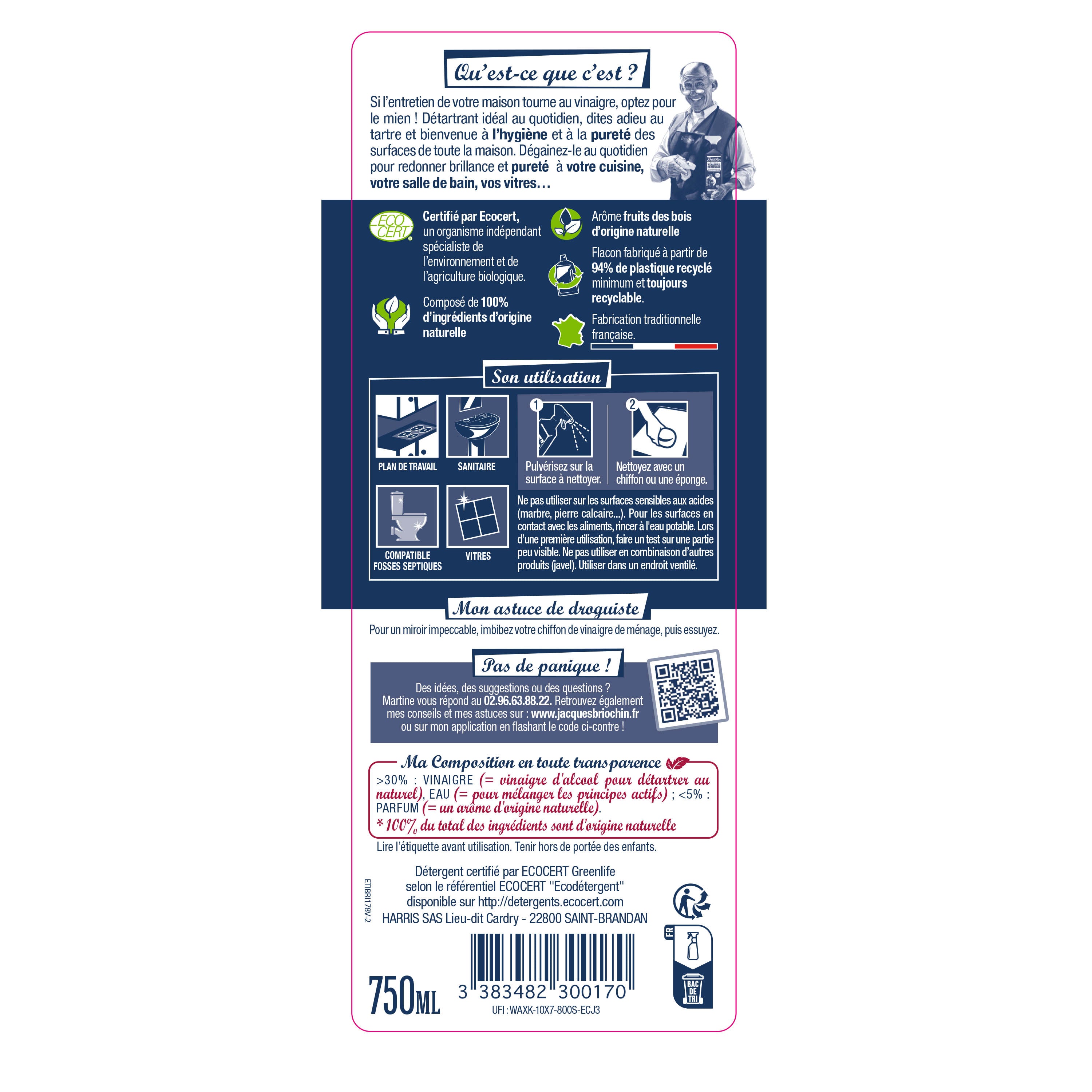 JACQUES BRIOCHIN - Vinaigre de ménage prêt à l'emploi parfum fruits des bois 750ml Fruits des bois