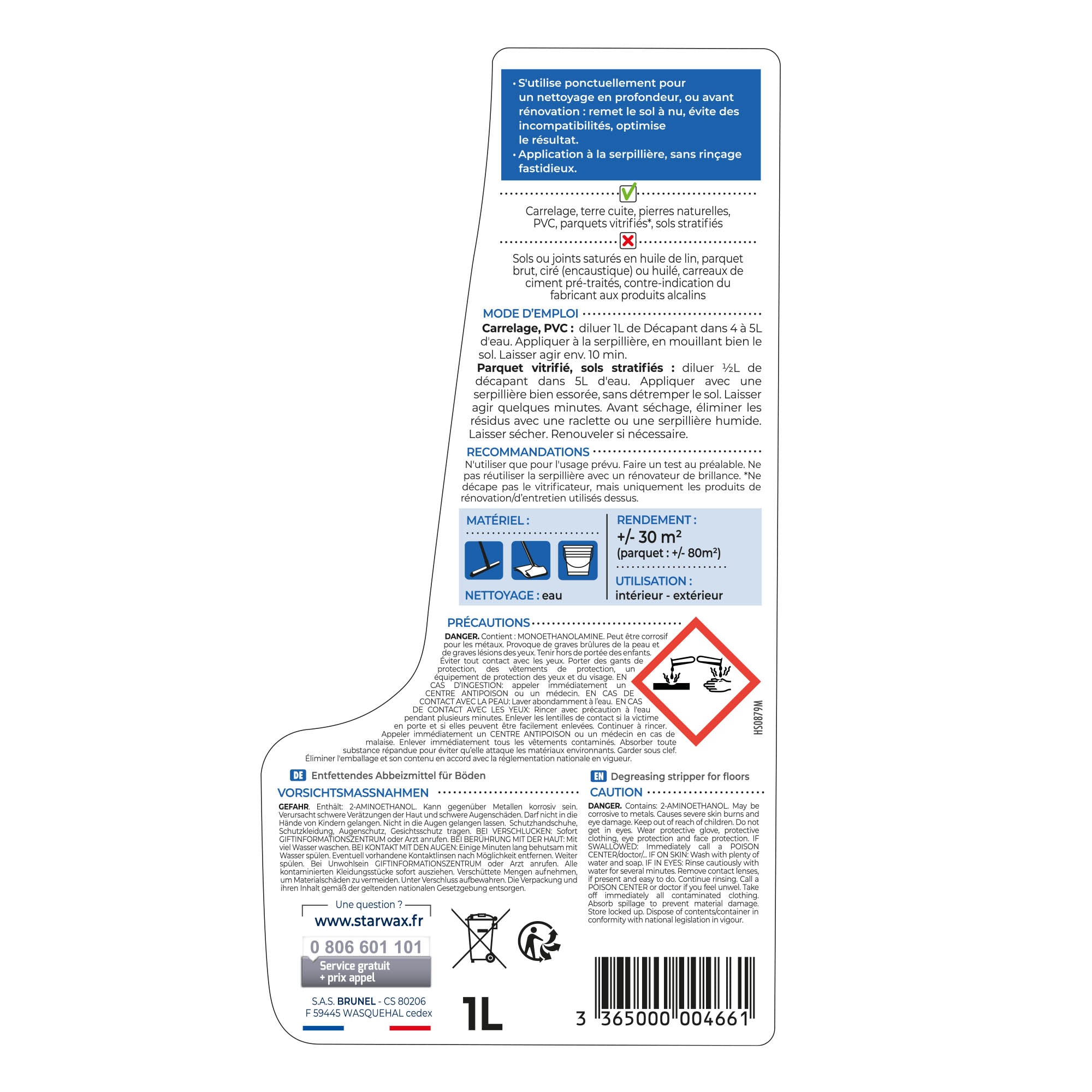 STARWAX - Décapant sans rinçage pour sols intérieurs 1L