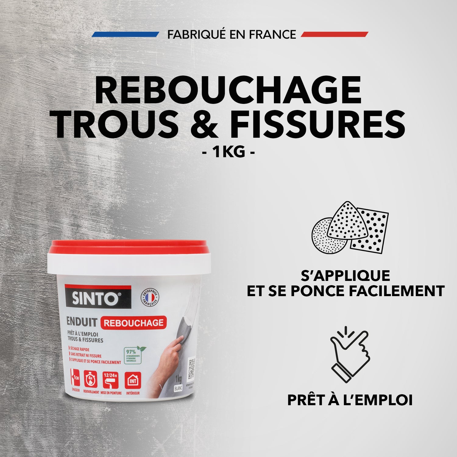 SINTO - Enduit rebouchage pâte 1kg Blanc