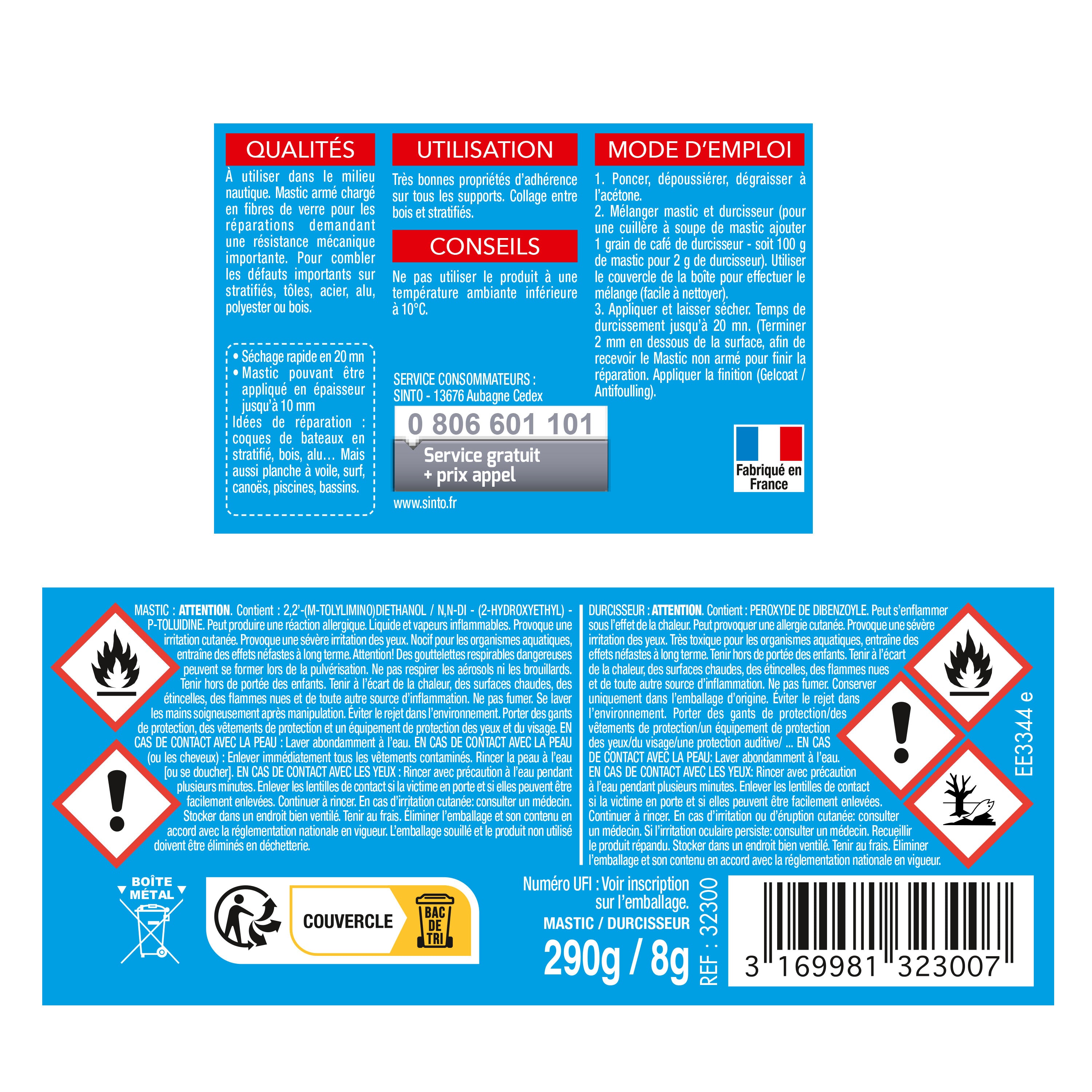 SINTO - Mastic armé 290g