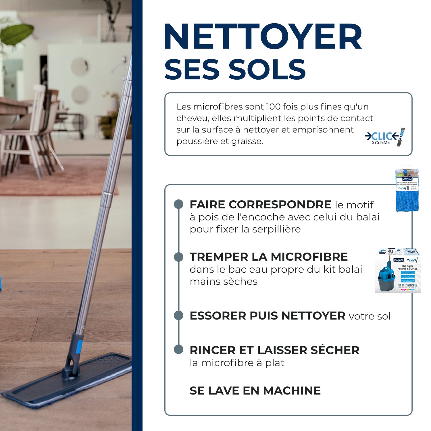 STARWAX - Microfibre balai Mains sèches Clic système X1