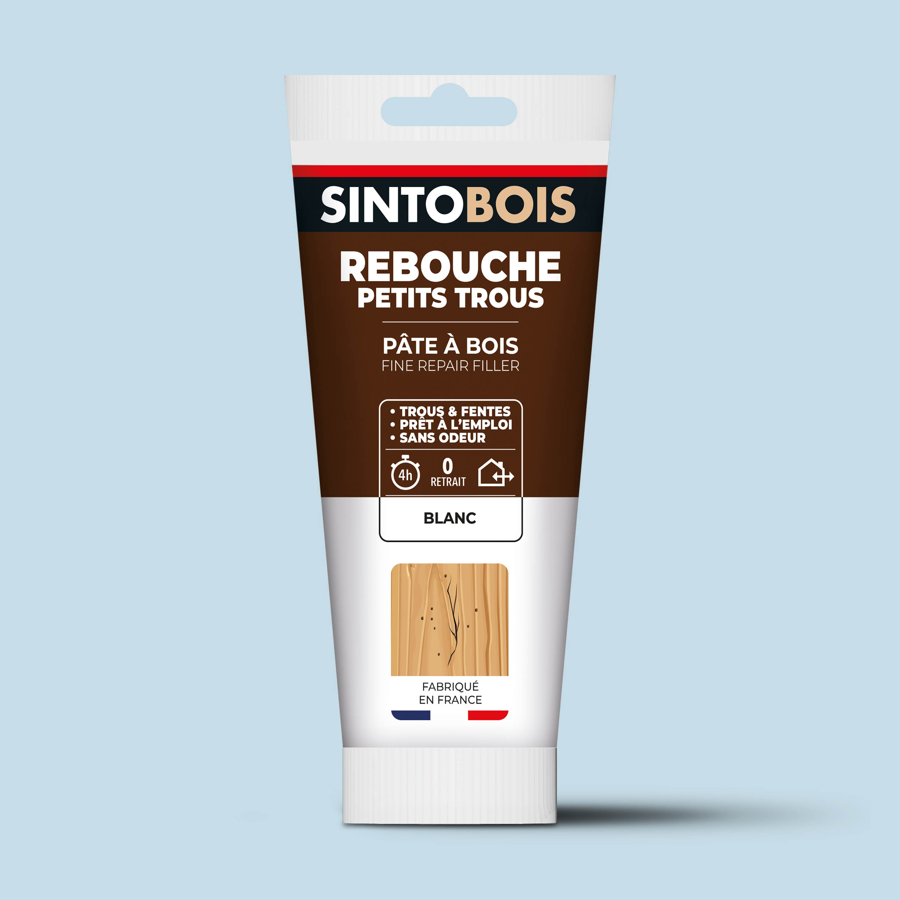SINTO - Rebouche imperfections - Pâte à bois naturel 80g Blanc