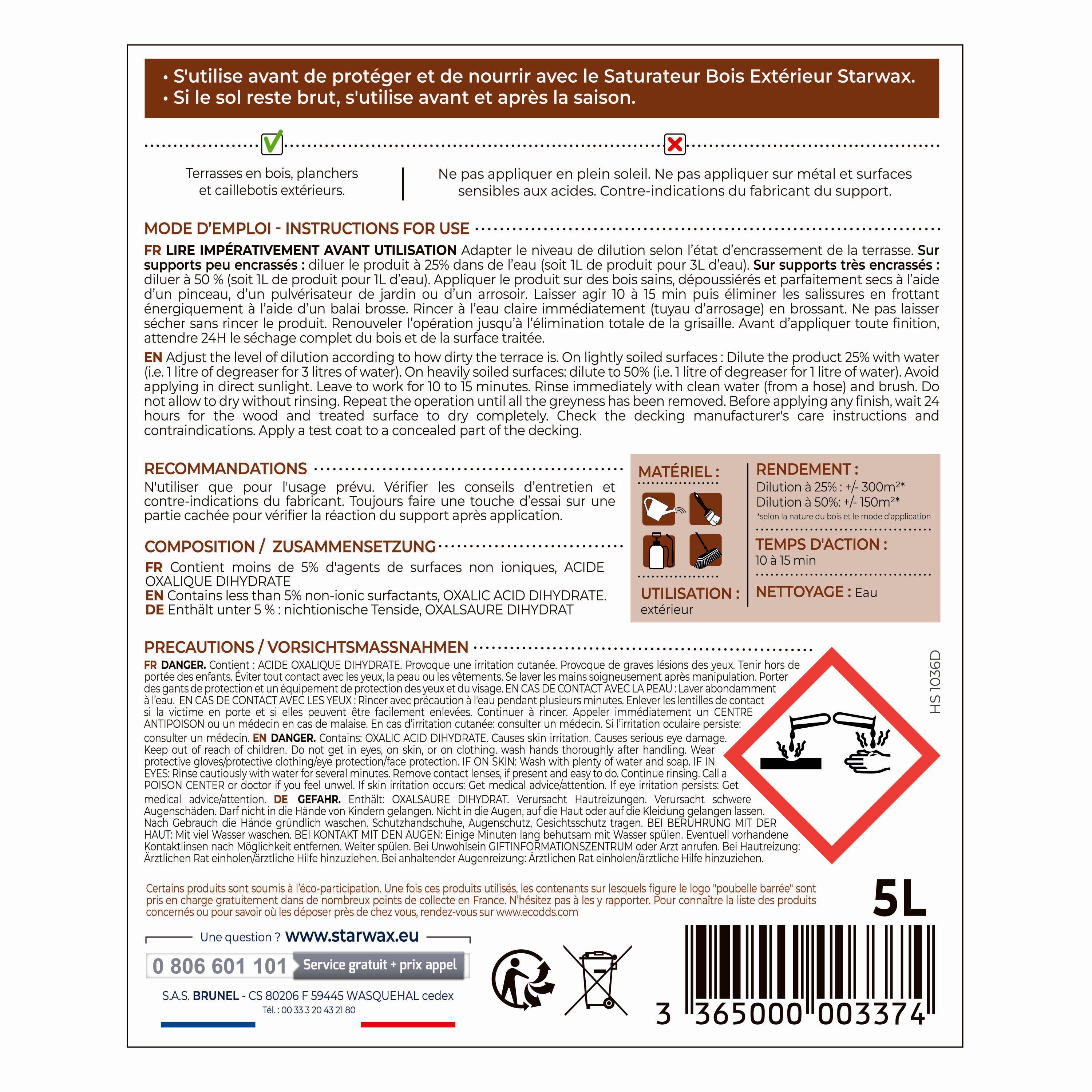 STARWAX - Dégrisant concentré pour terrasse en bois
2L