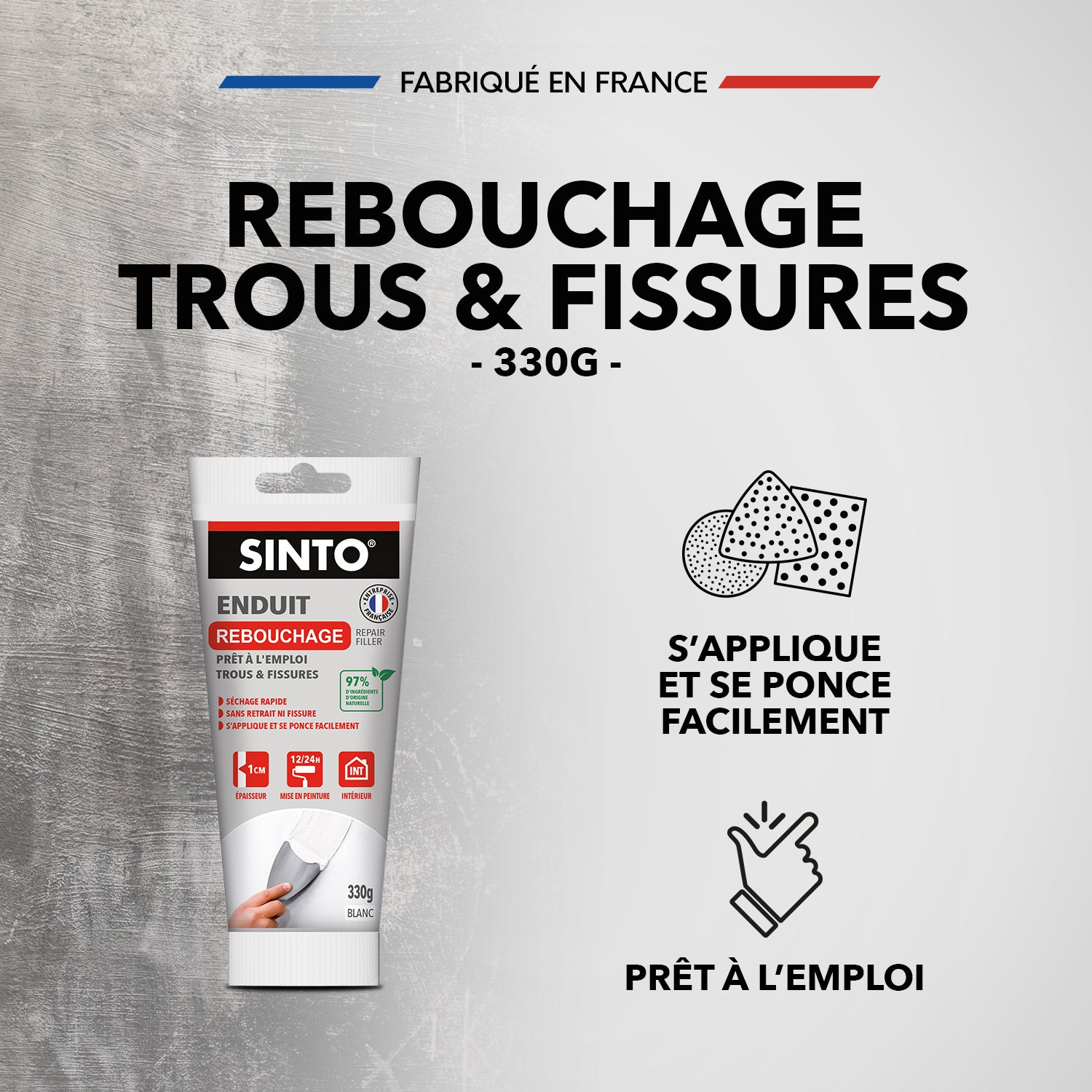 SINTO - Enduit rebouchage pâte 1kg Blanc