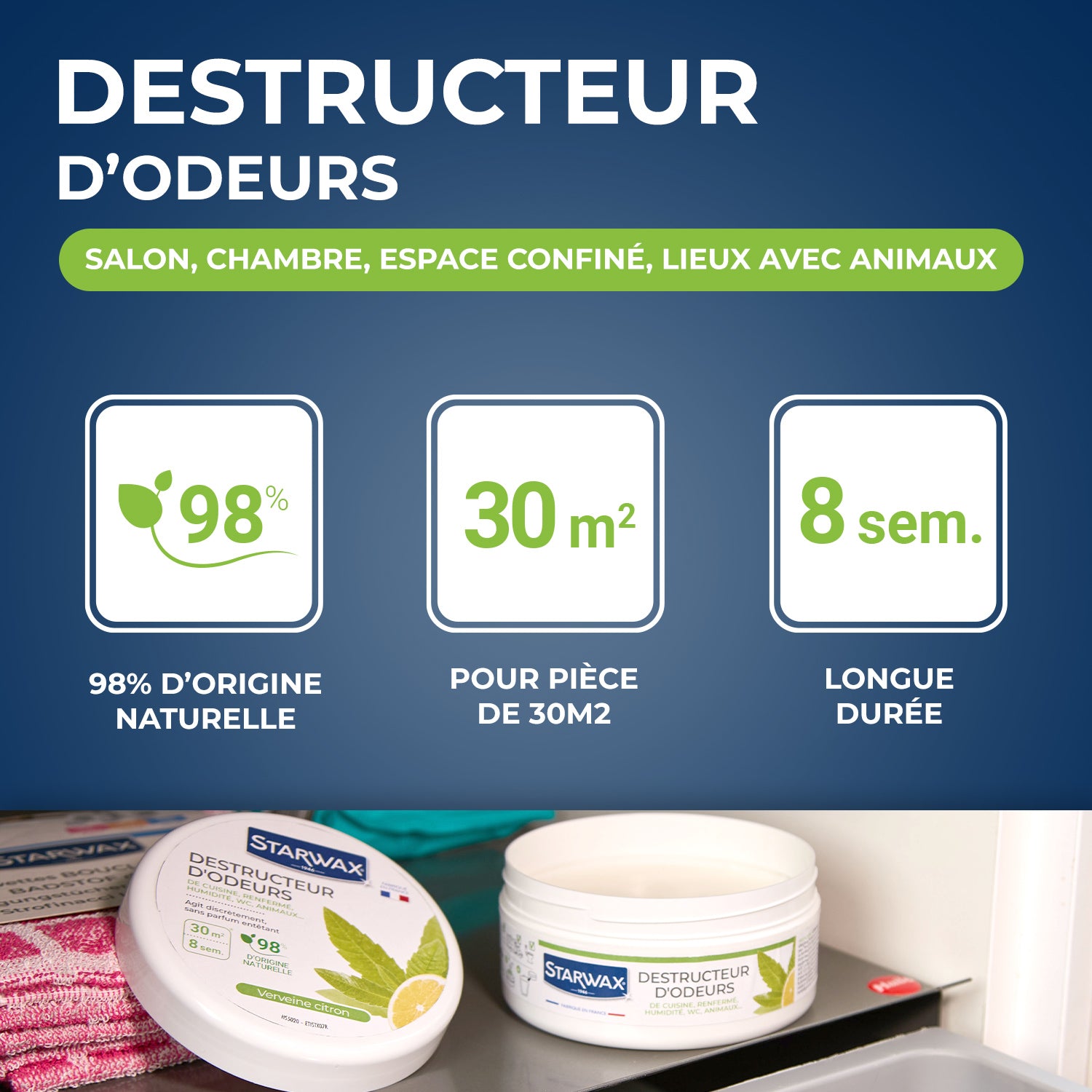 STARWAX - Destructeur d'odeurs Verveine Citron 300g Parfum Verveine citron
