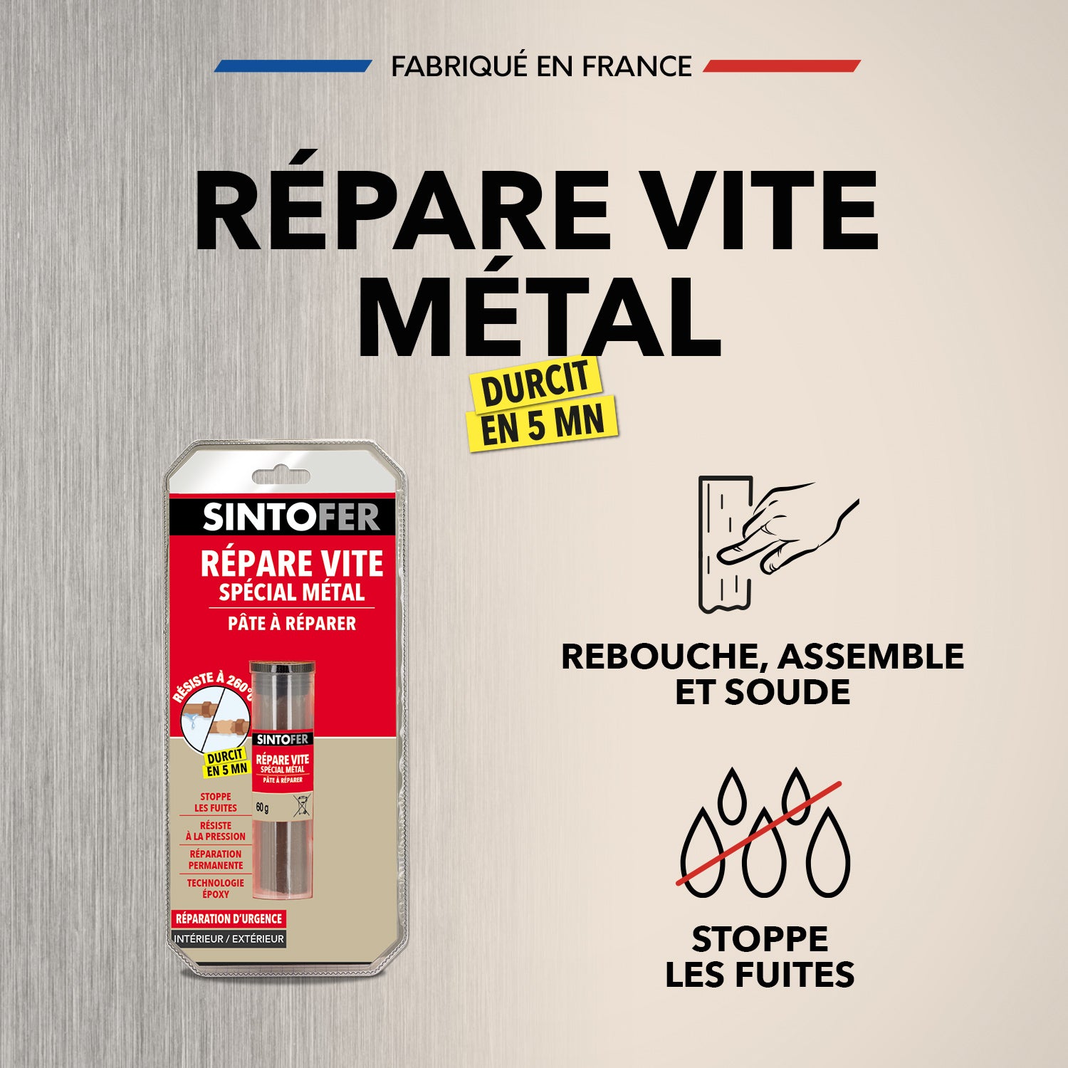 SINTO - Répare vite pâte à réparer spécial métal 60g