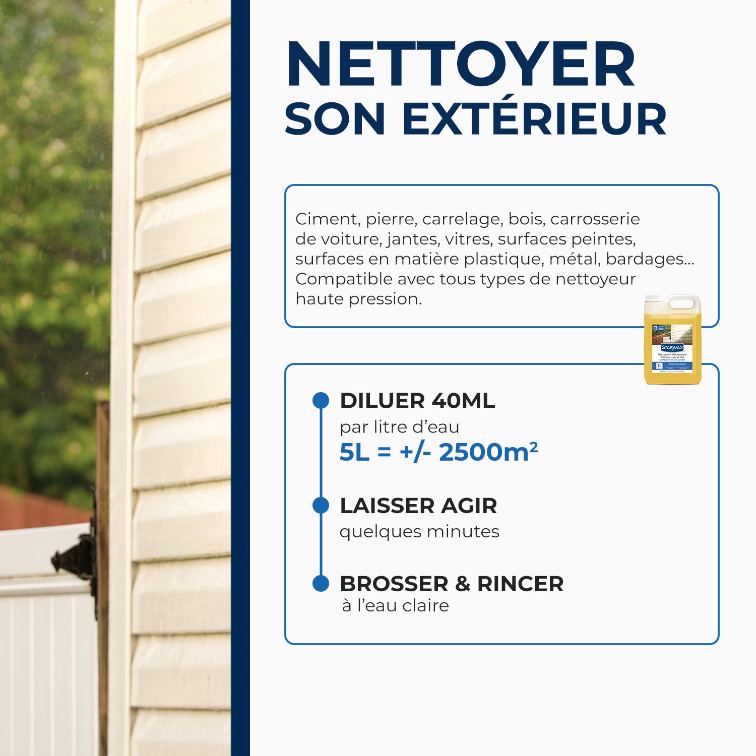 STARWAX - Nettoyant décrassant pour toitures, murs, et sols extérieurs 1L