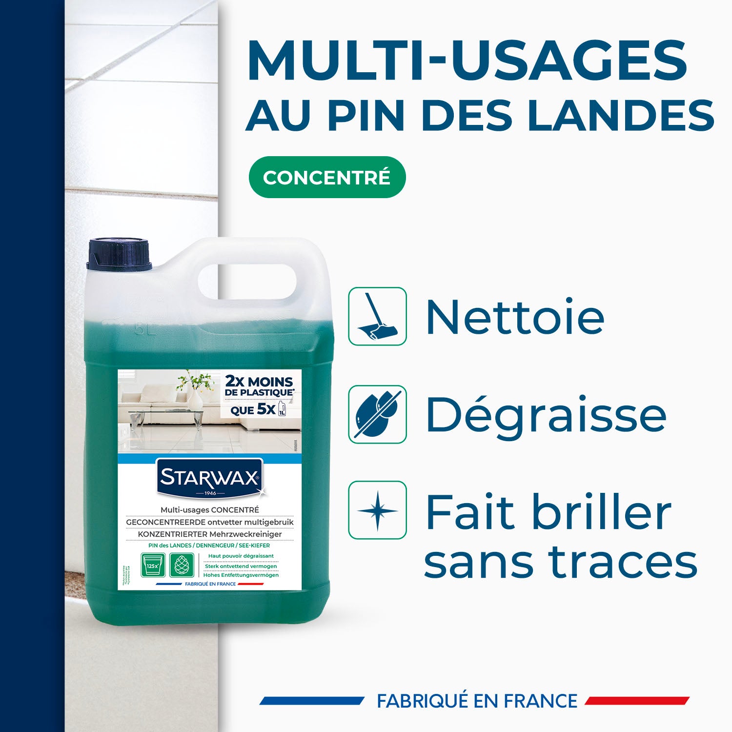 STARWAX - Nettoyant multi-usages concentré parfum pin des landes 1L Parfum pin des landes (parfum de synthèse)