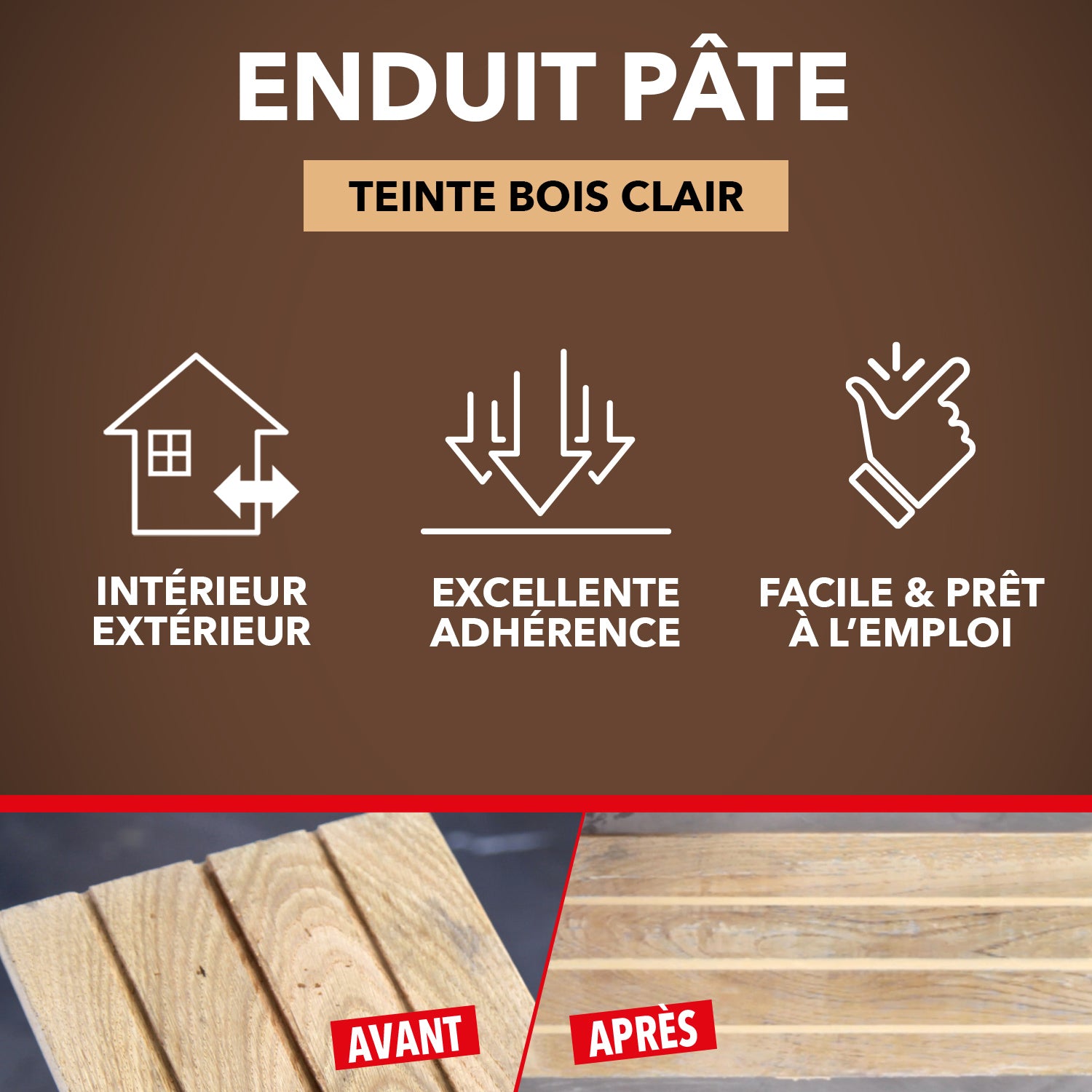 SINTO - Reboucher gros trous et fissures dans le bois clair 330g Bois clair