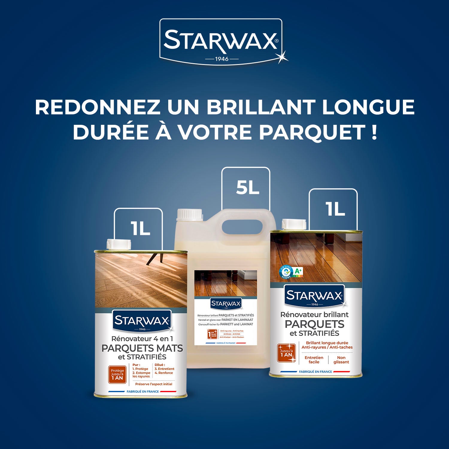 STARWAX - Rénovateur brillant protecteur pour parquets et sols stratifiés
1L