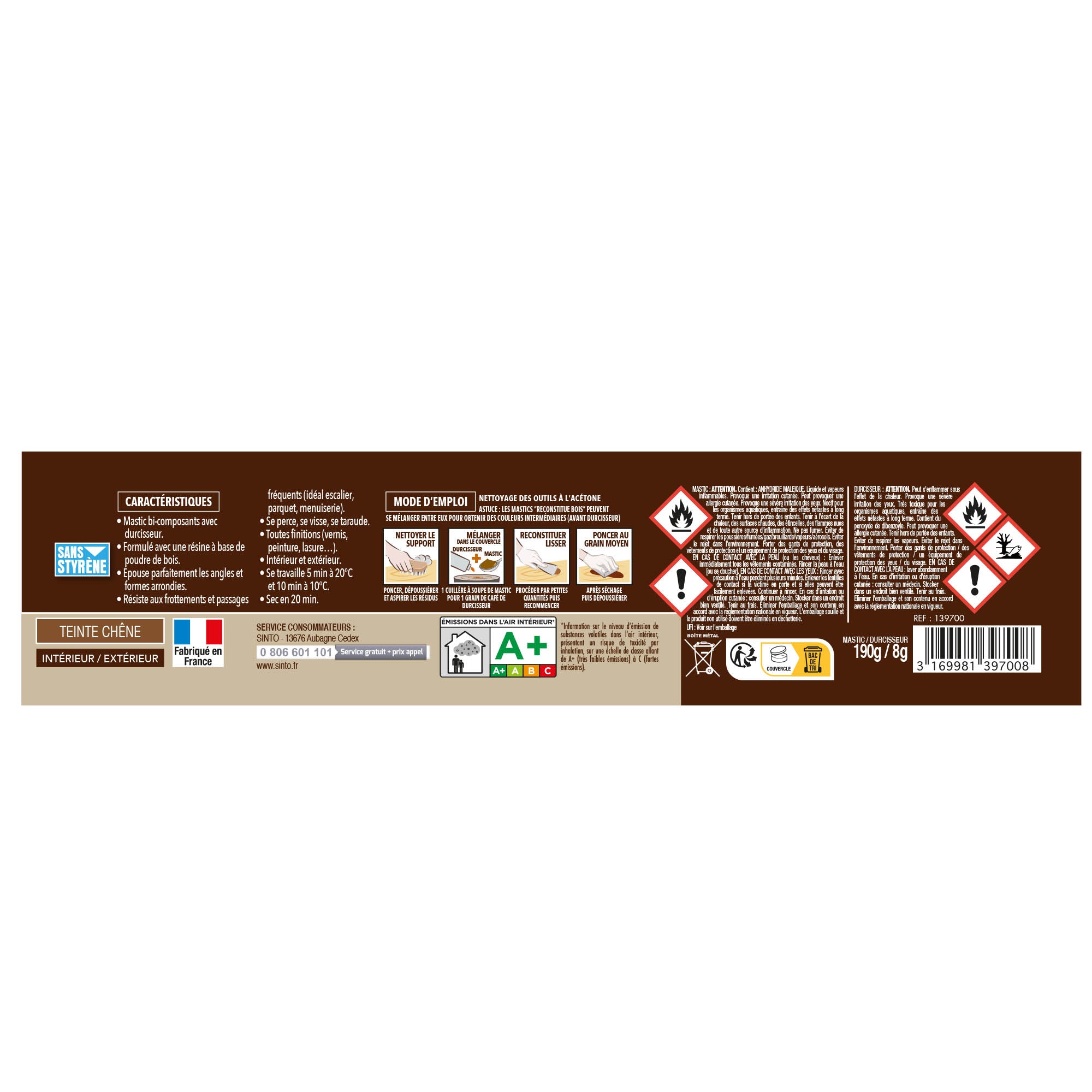 SINTO - Reconstitue angles et gros trous 500ml Chêne