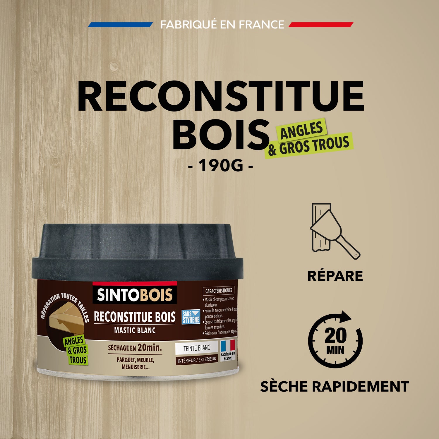 SINTO - Reconstitue angles et gros trous 500ml Chêne
