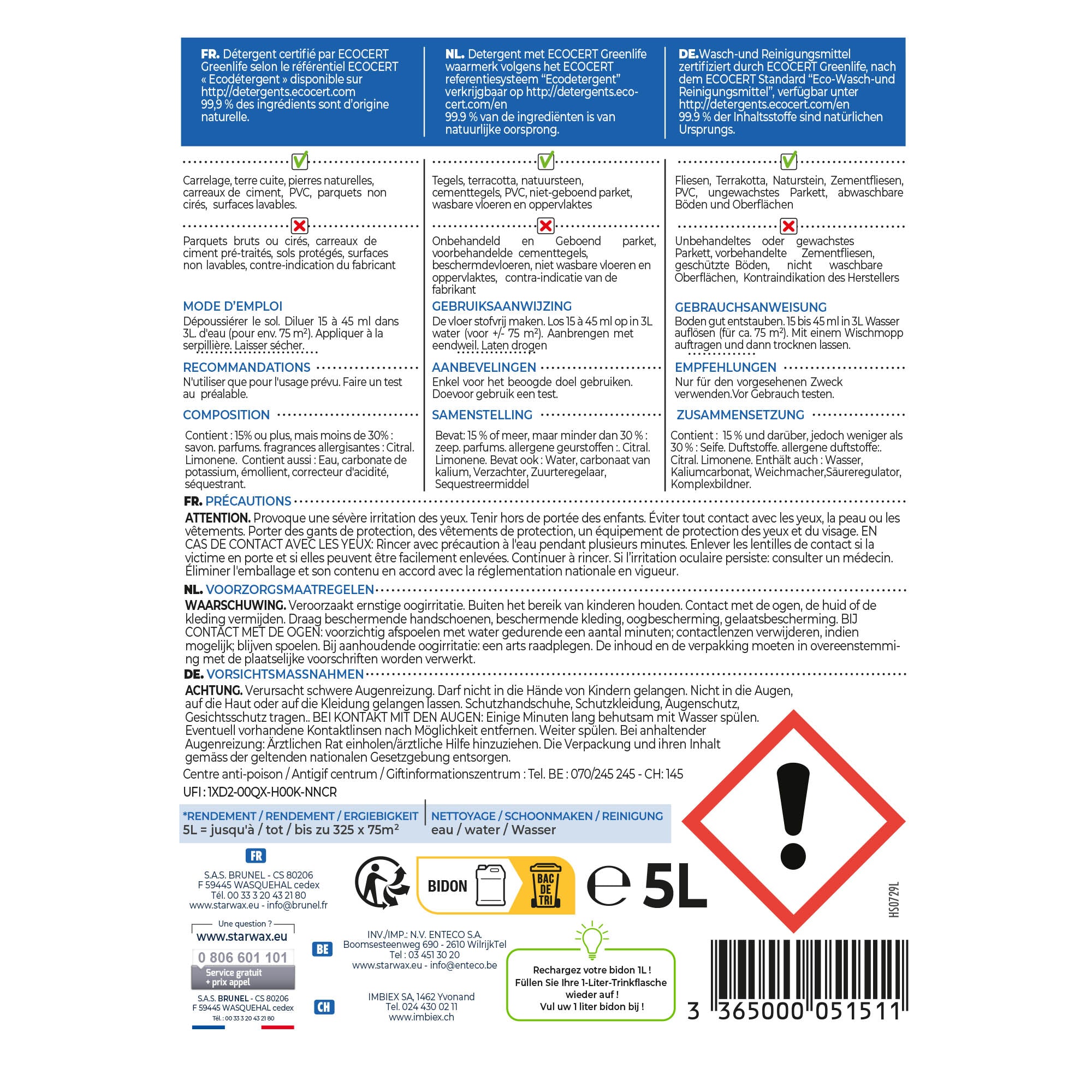 STARWAX - Savon noir à l'huile de lin pour les sols intérieurs 1L