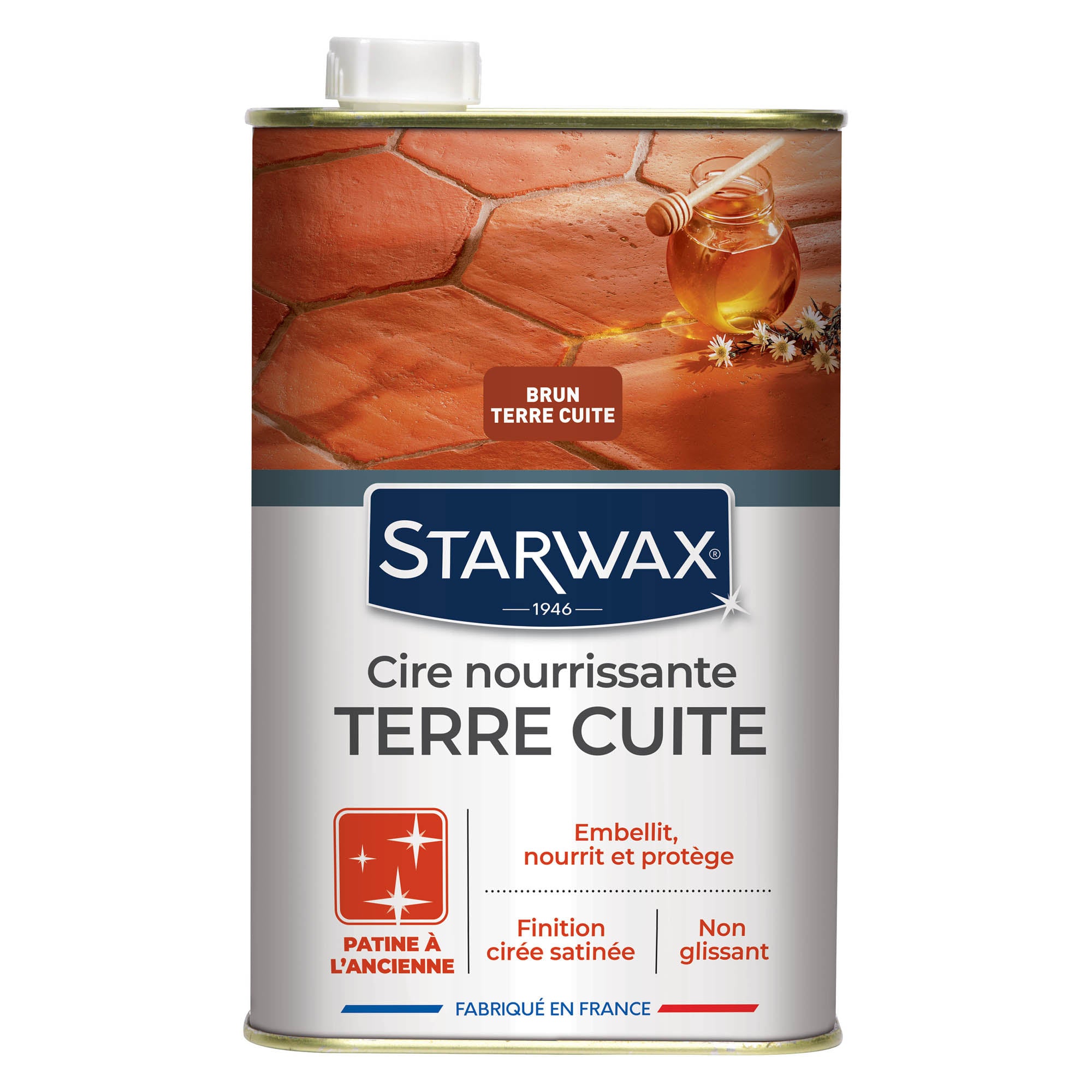STARWAX - Cire nourrissante (patine à l'ancienne) pour tomettes et terres cuites
1L Incolore
