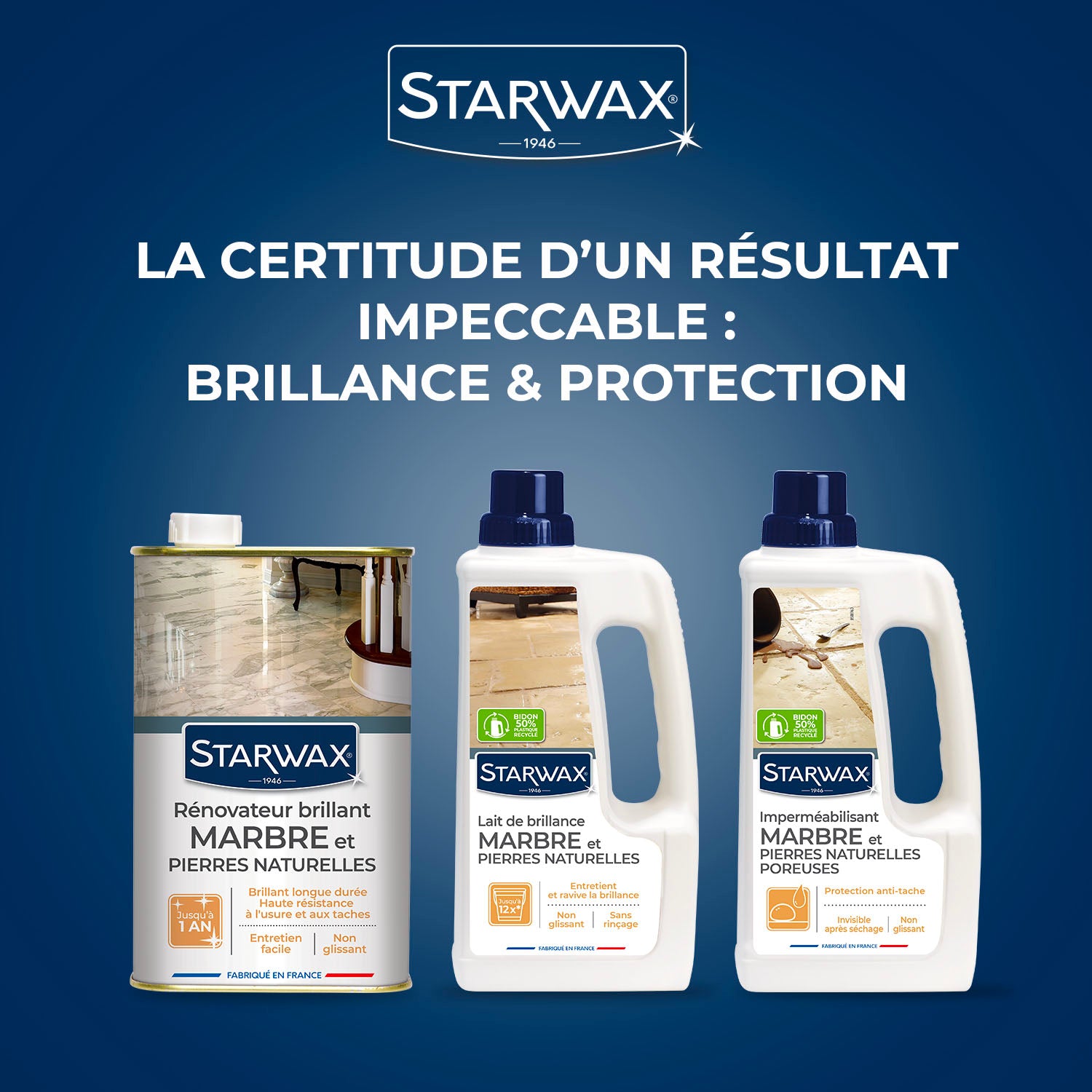 STARWAX - Rénovateur brillant protecteur pour marbres et pierres naturelles
1L
