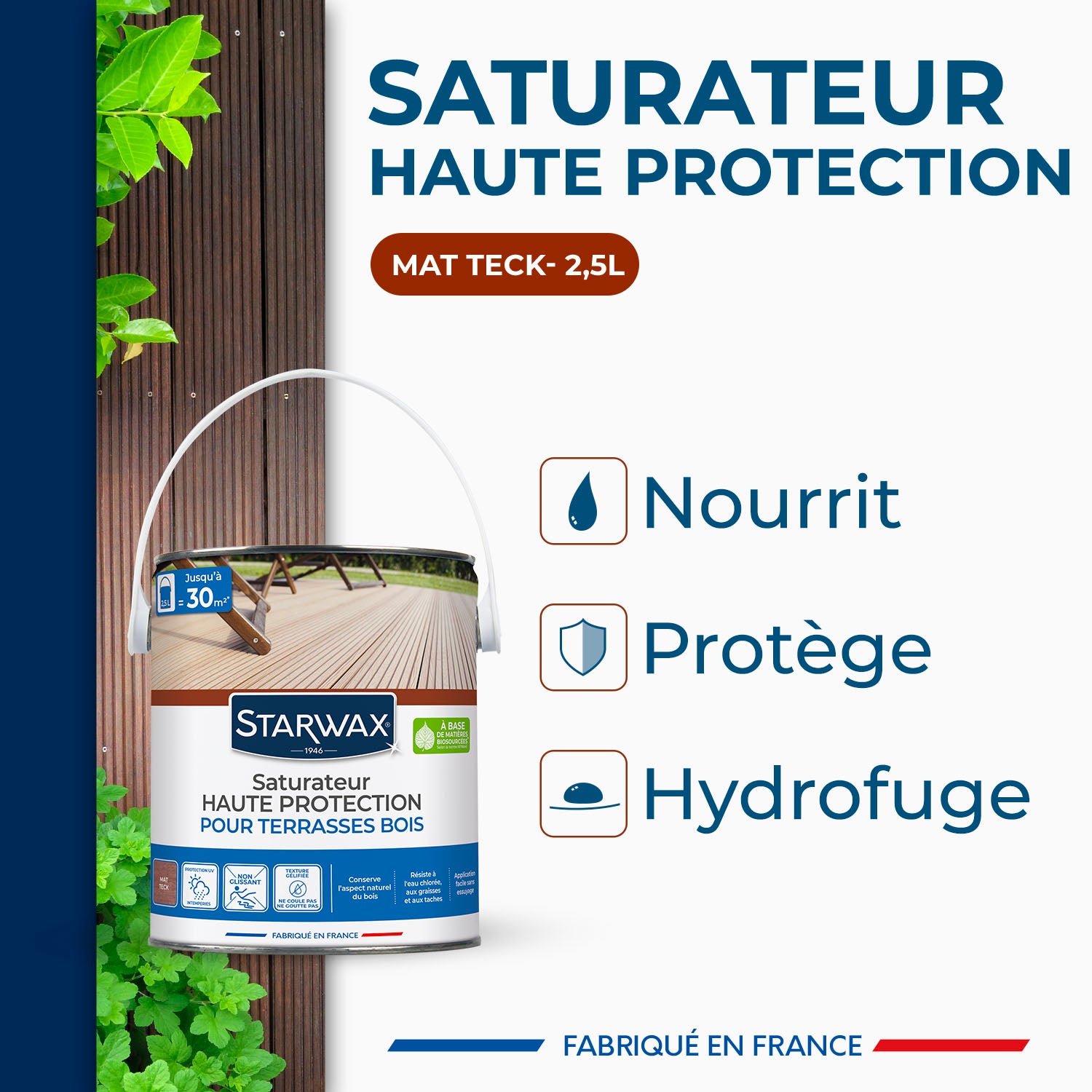 STARWAX - Saturateur Haute protection pour terrasses bois
1L Teck