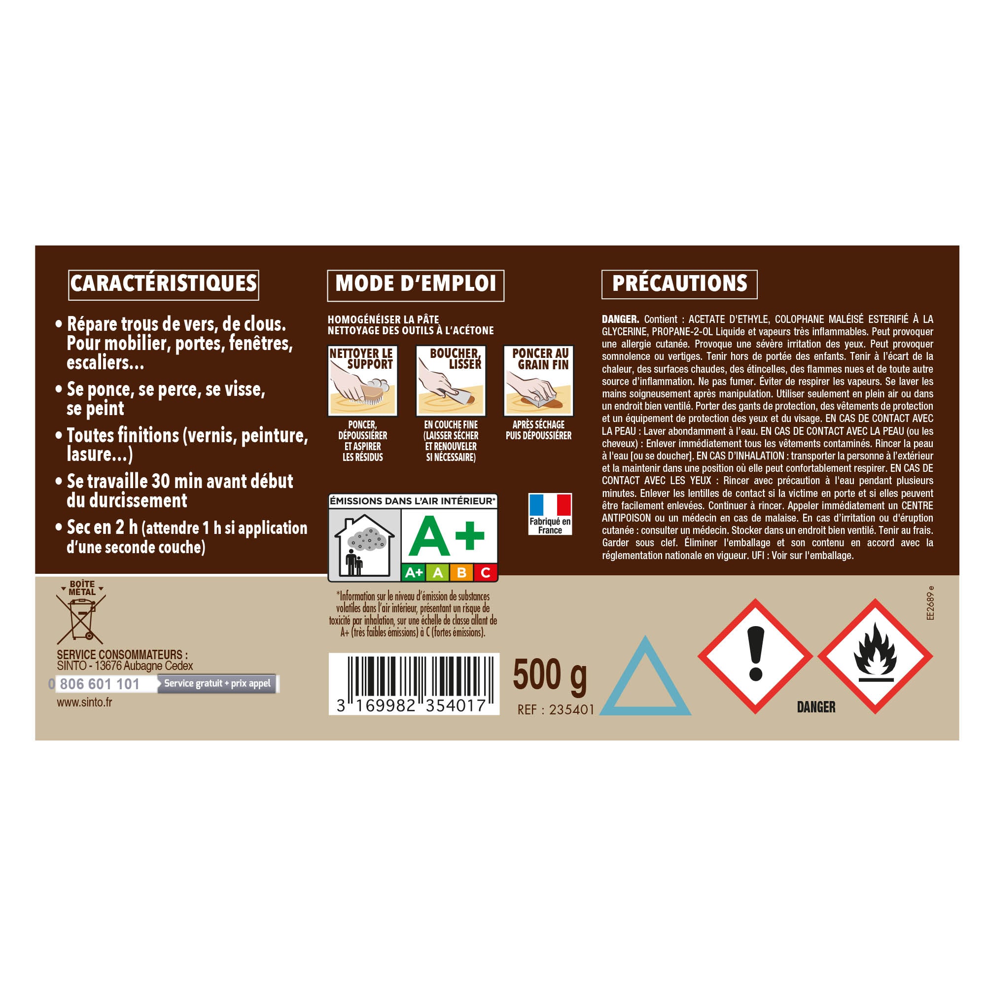 SINTO - Pâte à bois tradition 550ml Chêne clair