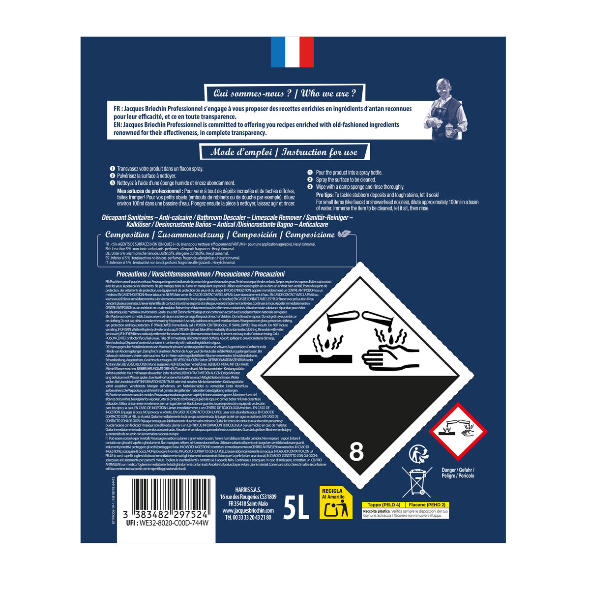 JACQUES BRIOCHIN PRO - Le Décapant Sanitaires 5L Sans parfum