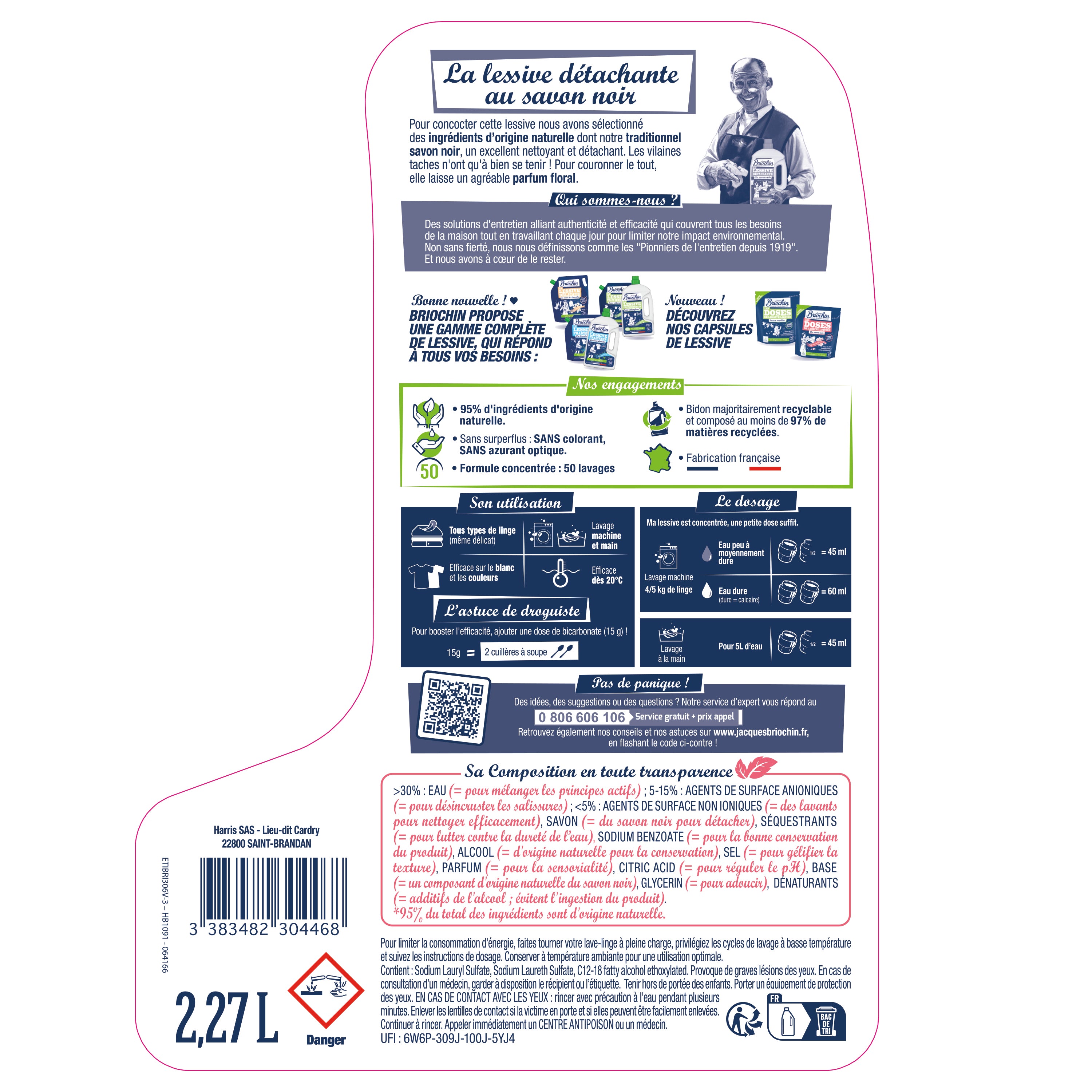 JACQUES BRIOCHIN - Ma Lessive au savon noir - Détachante 2,27l Bouquet Florale