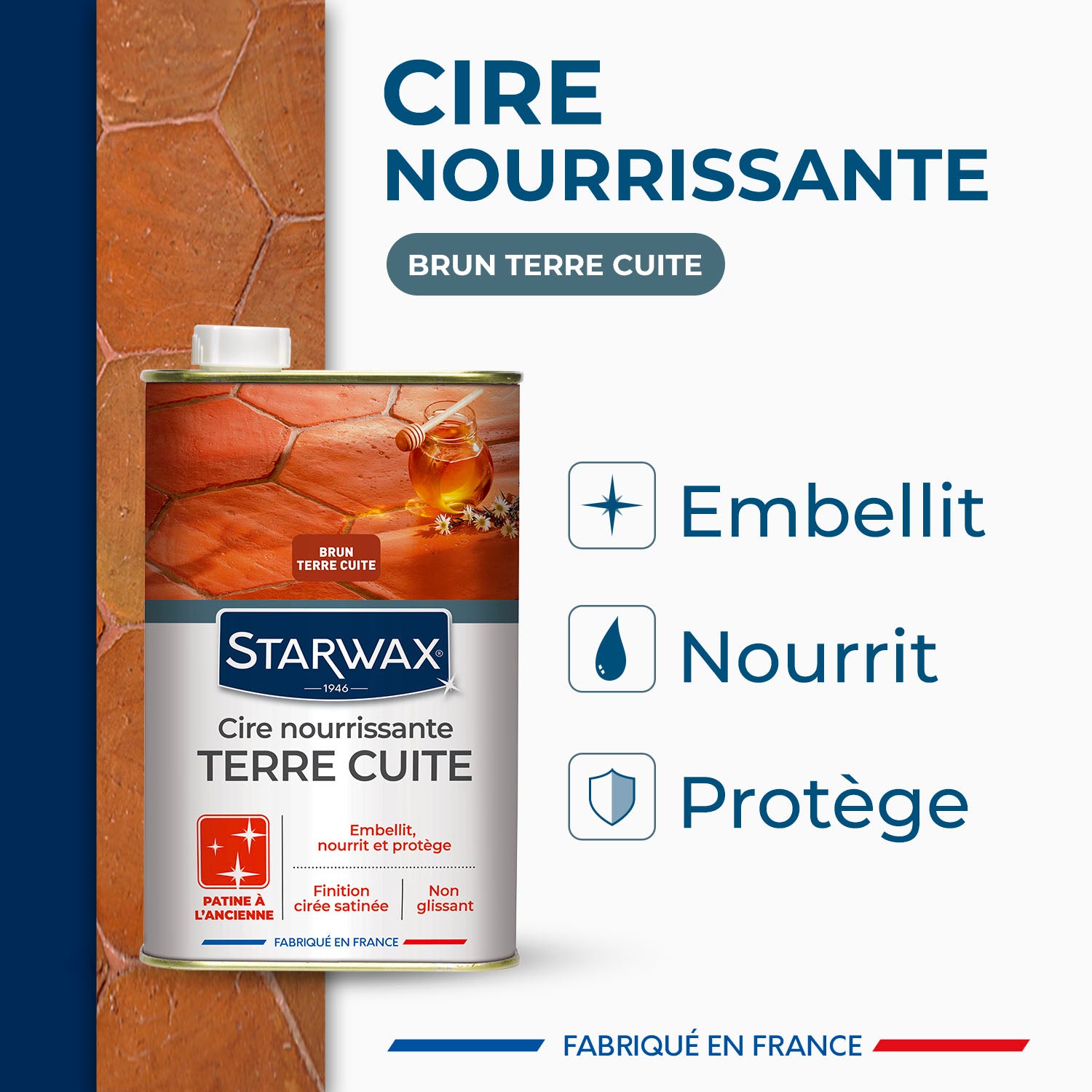 STARWAX - Cire nourrissante (patine à l'ancienne) pour tomettes et terres cuites
1L Incolore