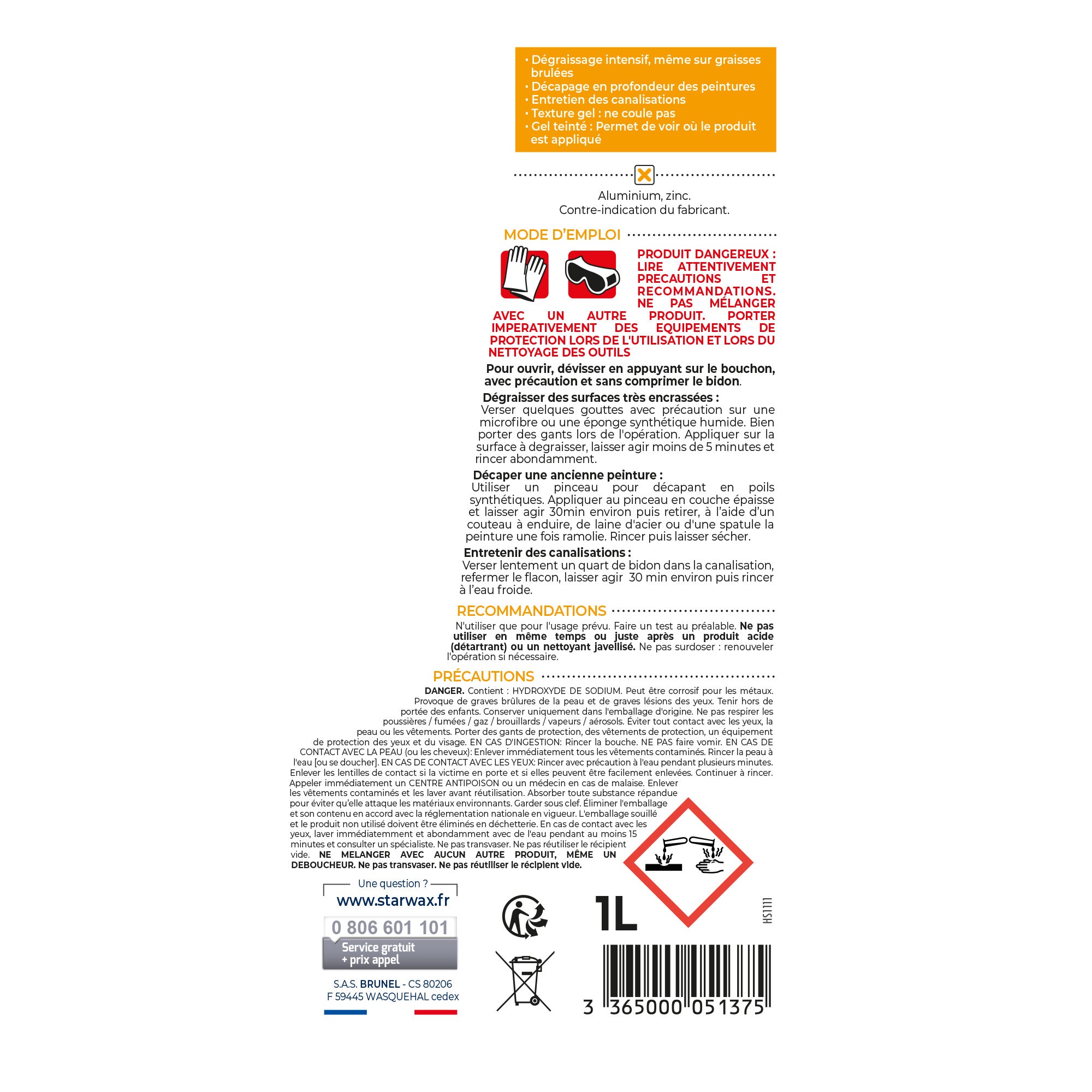 STARWAX - Soude caustique en gel teinté 1L 1L