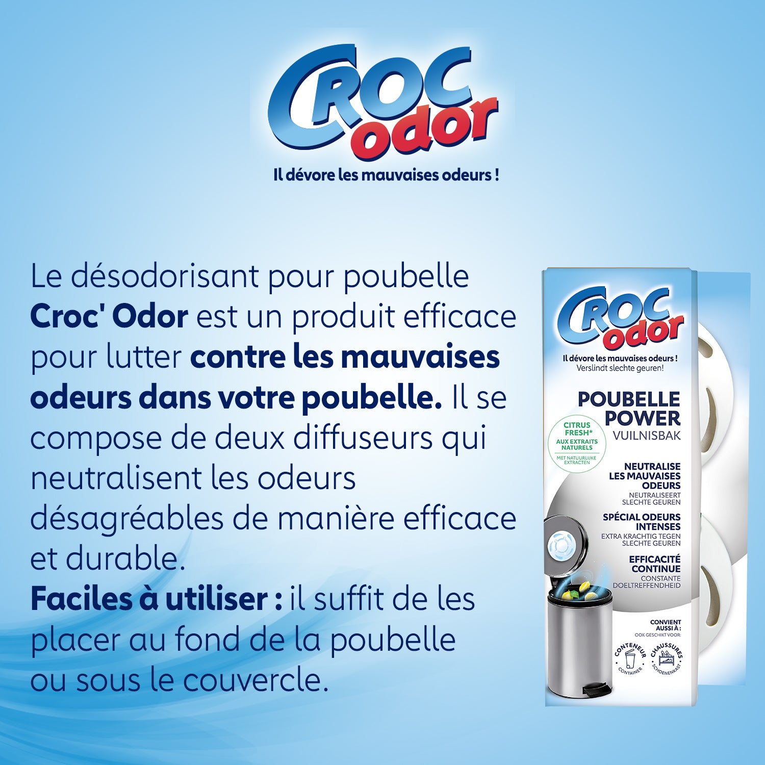 CROC ODOR - Absorbeur d'odeurs Poubelle Power x2 2x20g Citrus fresh