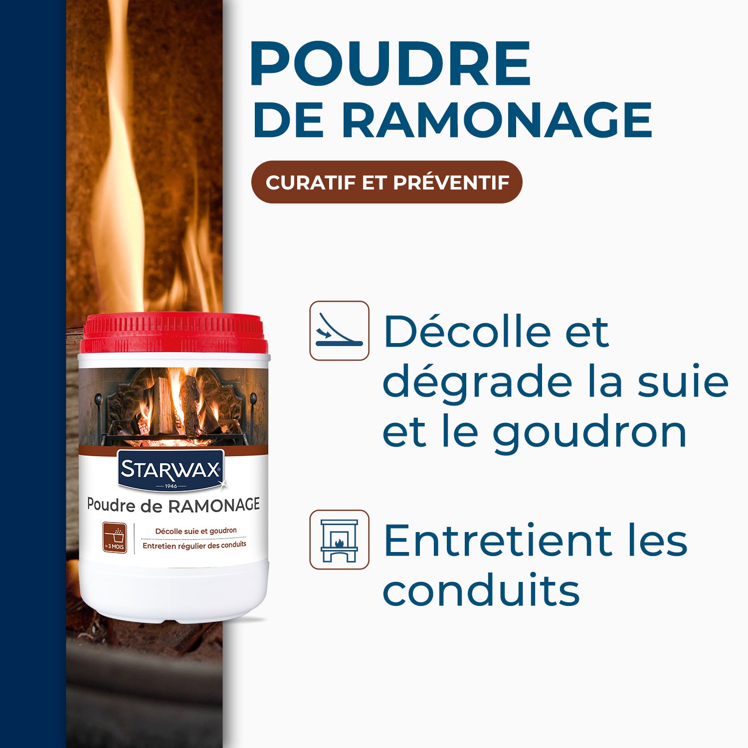STARWAX - Poudre de ramonage pour poêle et cheminée 1kg