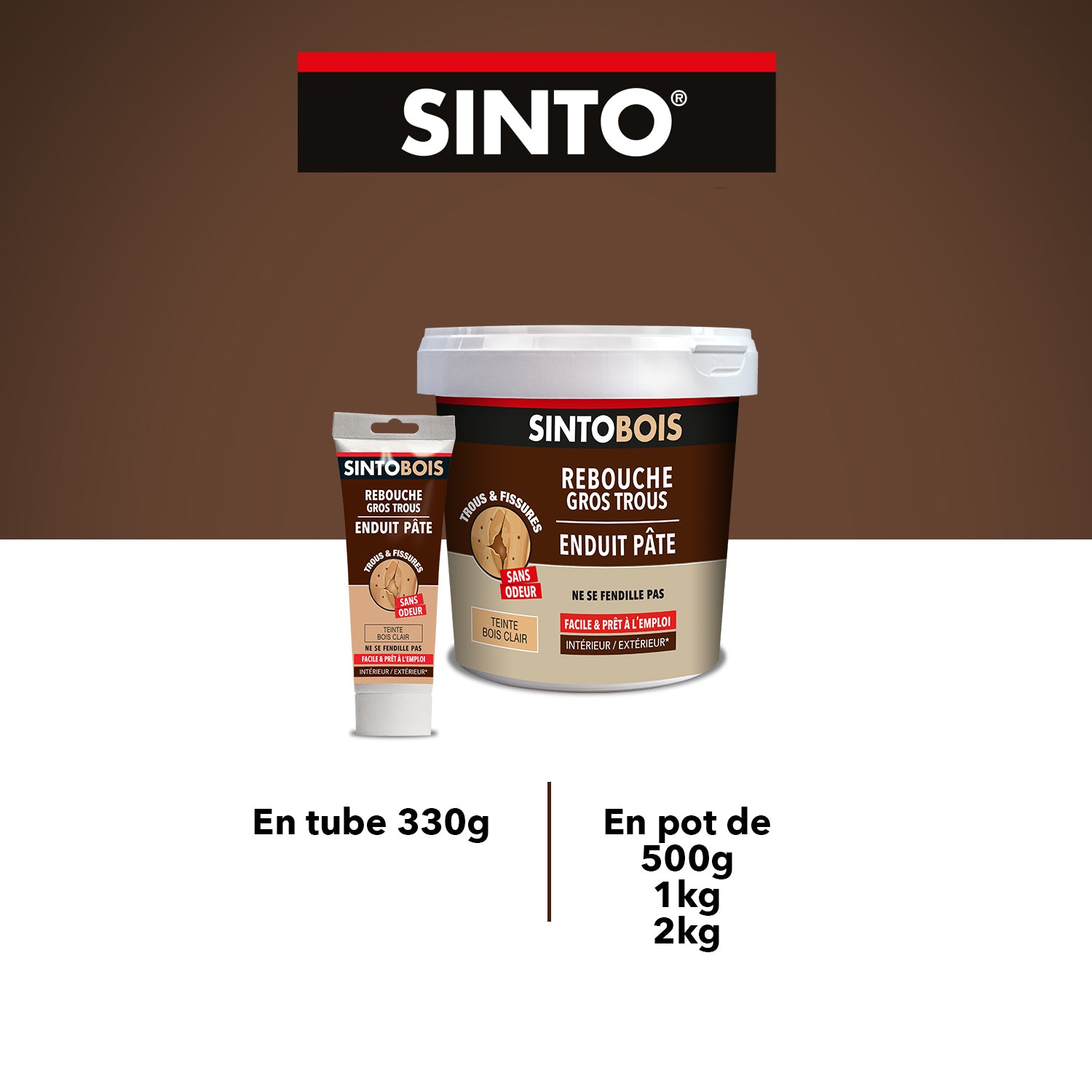 SINTO - Reboucher gros trous et fissures dans le bois clair 330g Bois clair