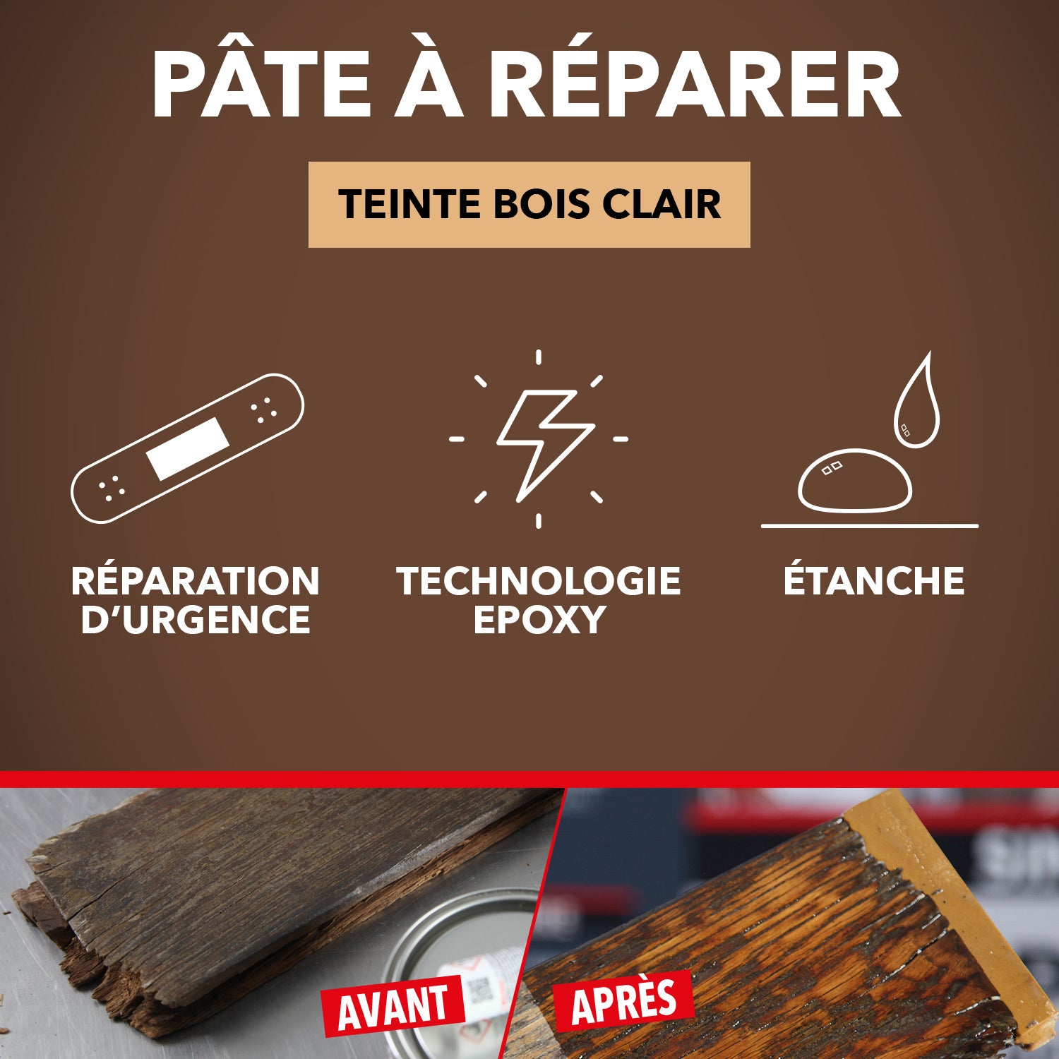 SINTO - Répare vite, pâte à réparer bois epoxy 35g Bois clair