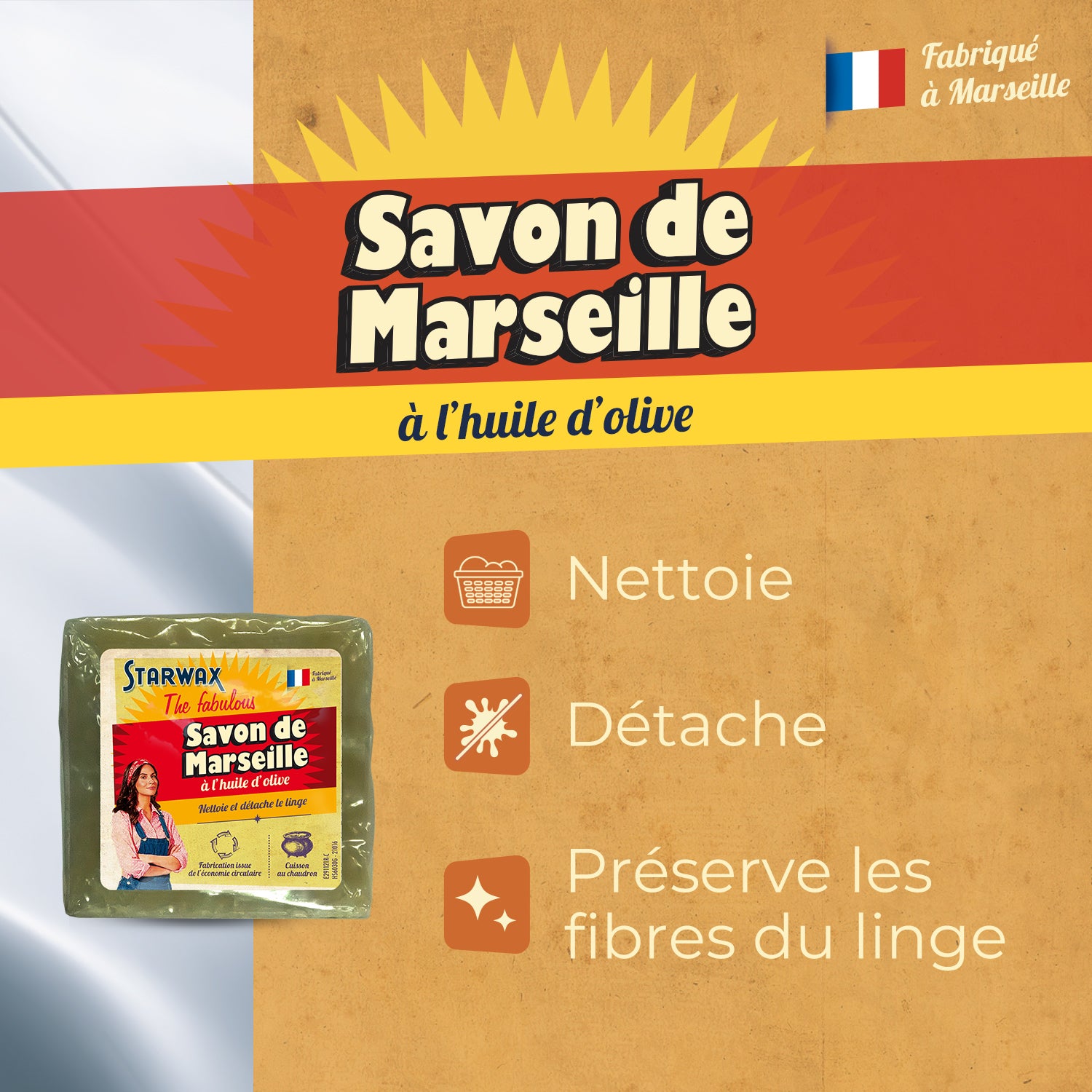 STARWAX FABULOUS - Savon de Marseille à l'huile d'olive 300g