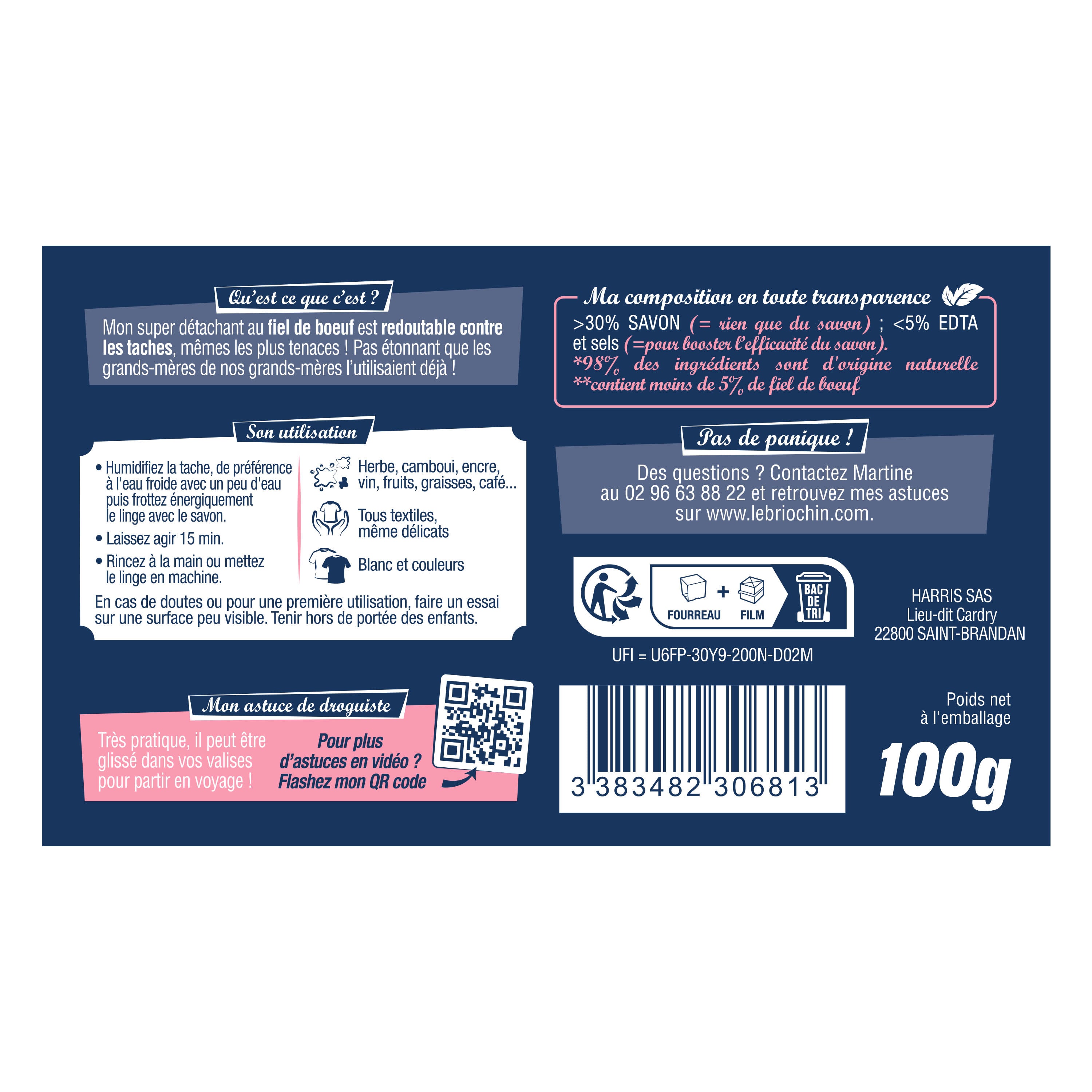 JACQUES BRIOCHIN - Détachant au fiel de boeuf 100g Sans parfum