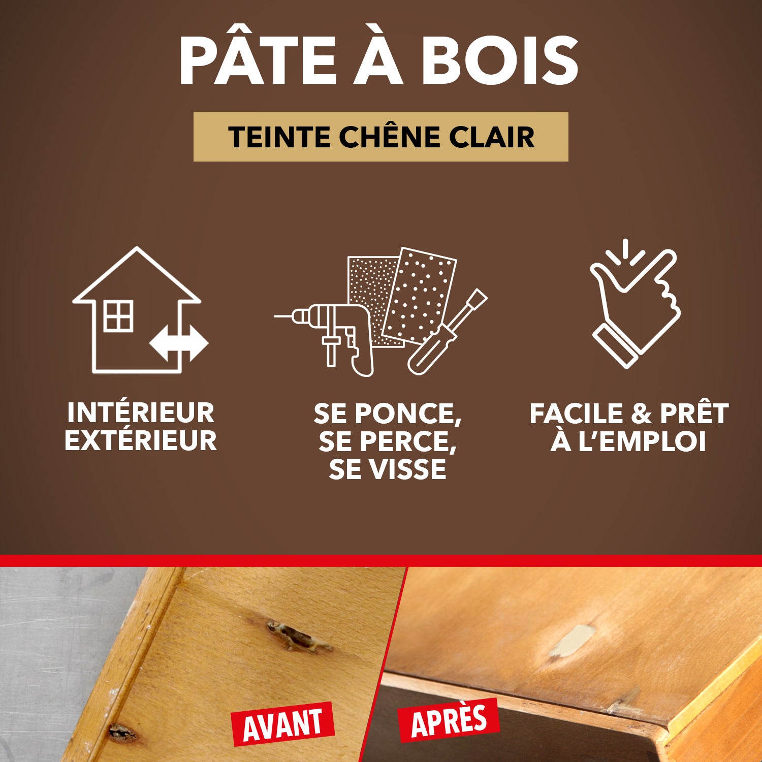 SINTO - Pâte à bois tradition 550ml Chêne clair