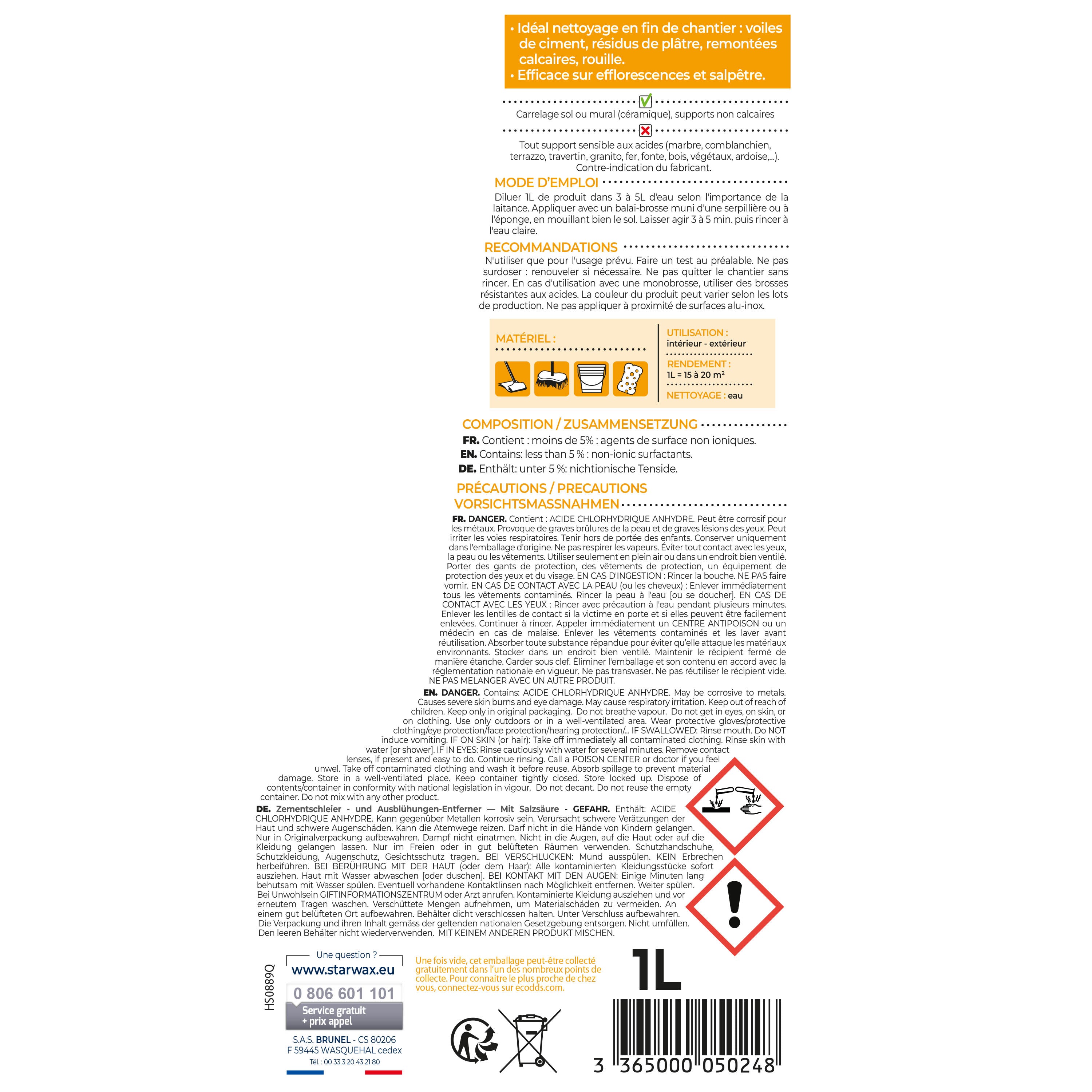 STARWAX - Décapant laitance de ciment 1L
