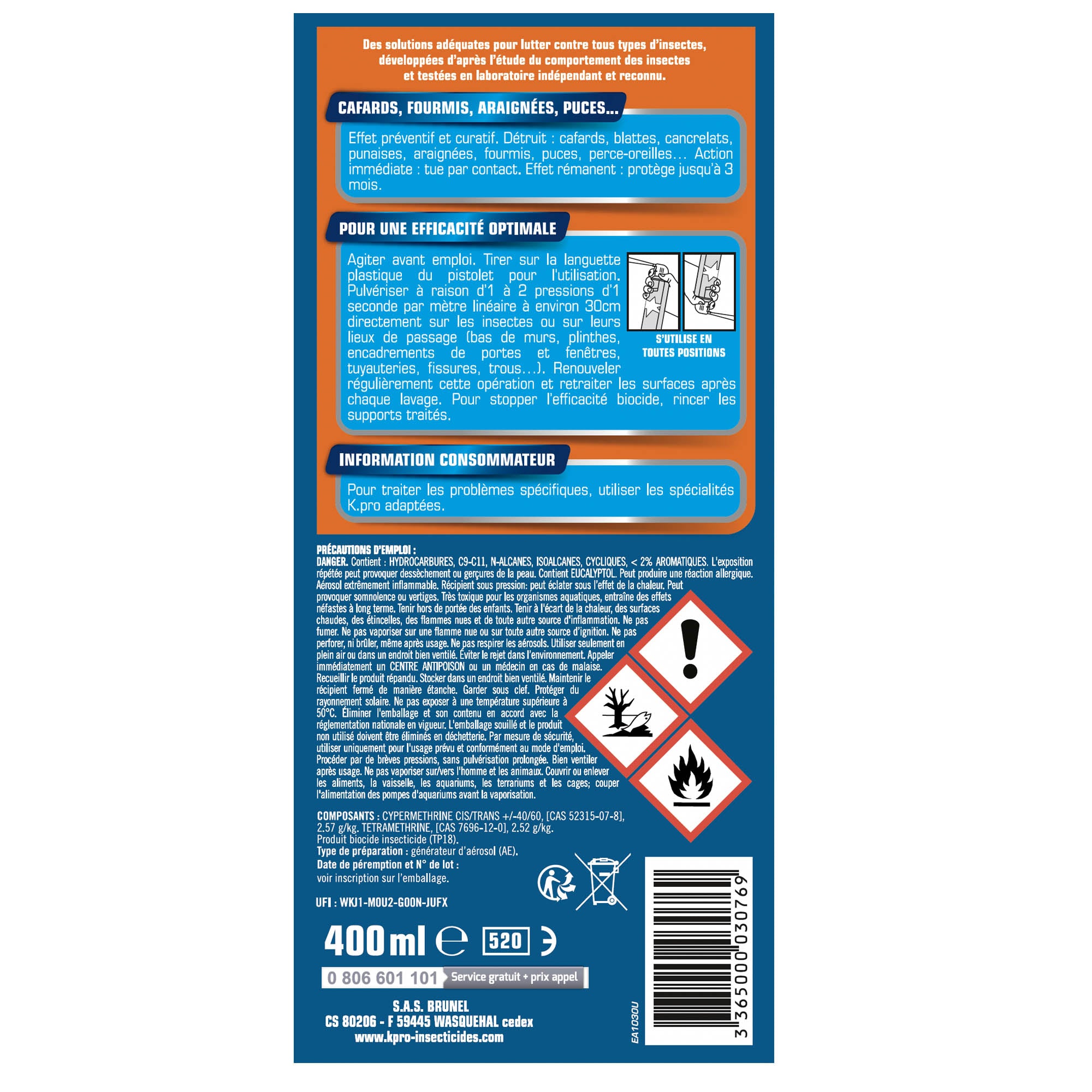 K.PRO - Aérosol tous insectes RAMPANTS 400ml