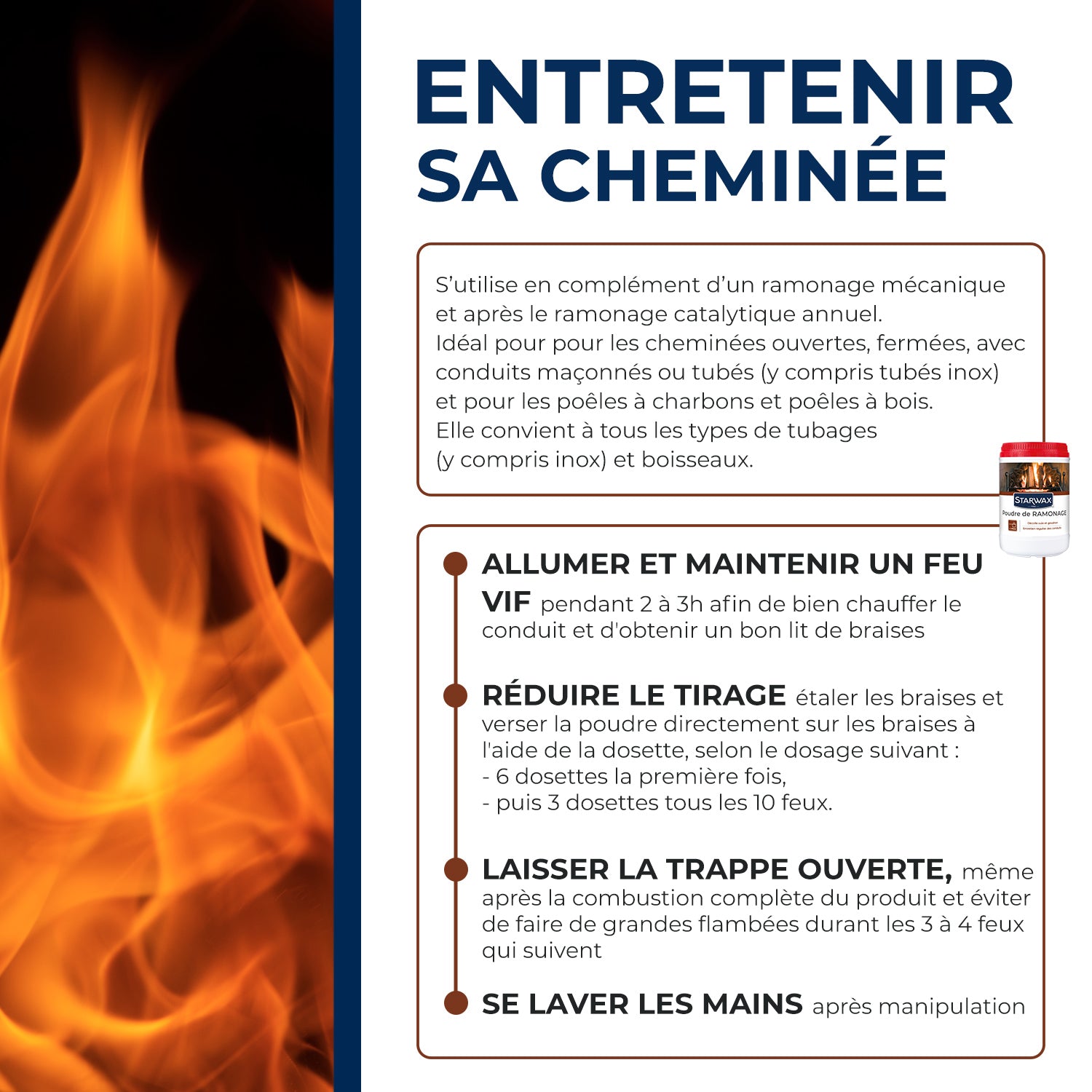 STARWAX - Poudre de ramonage pour poêle et cheminée 1kg