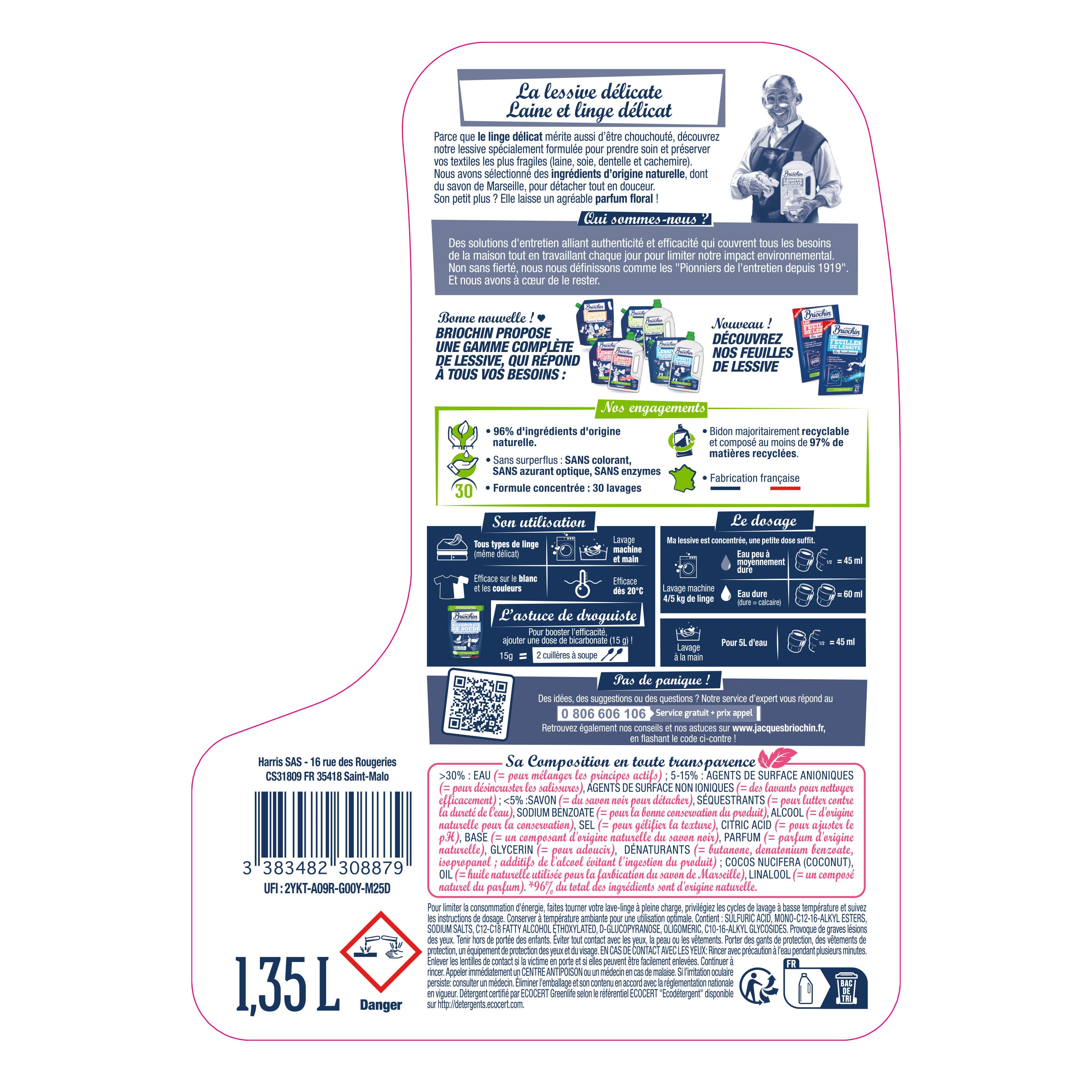 JACQUES BRIOCHIN - La Lessive spécial linge délicat 1,35L Parfum floral