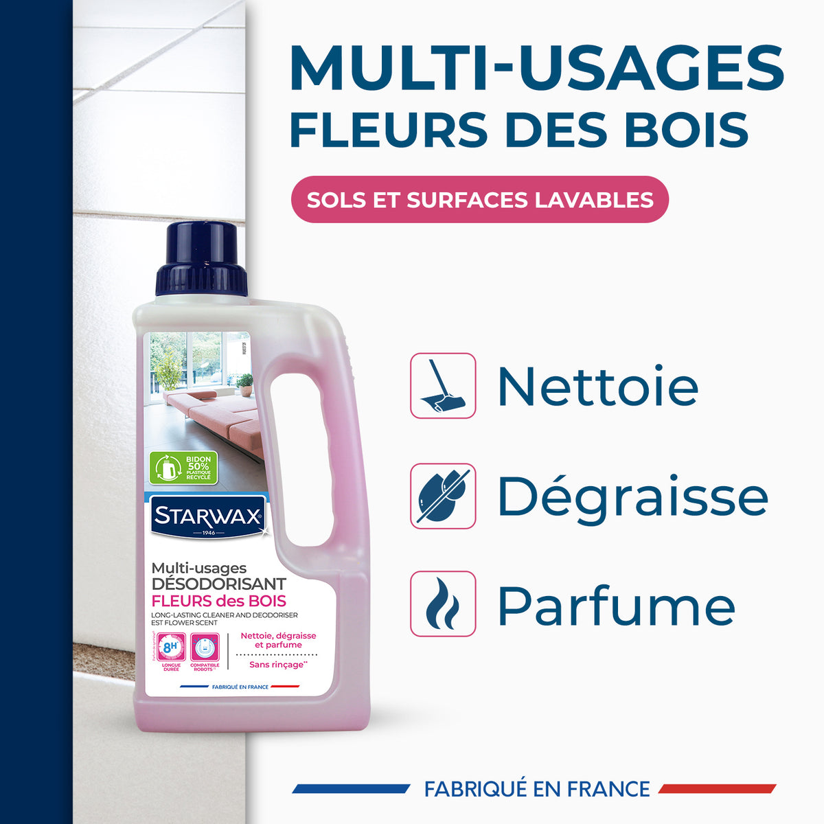 STARWAX - Nettoyant désodorisant longue durée parfum brise marine 1L Parfum brise marine