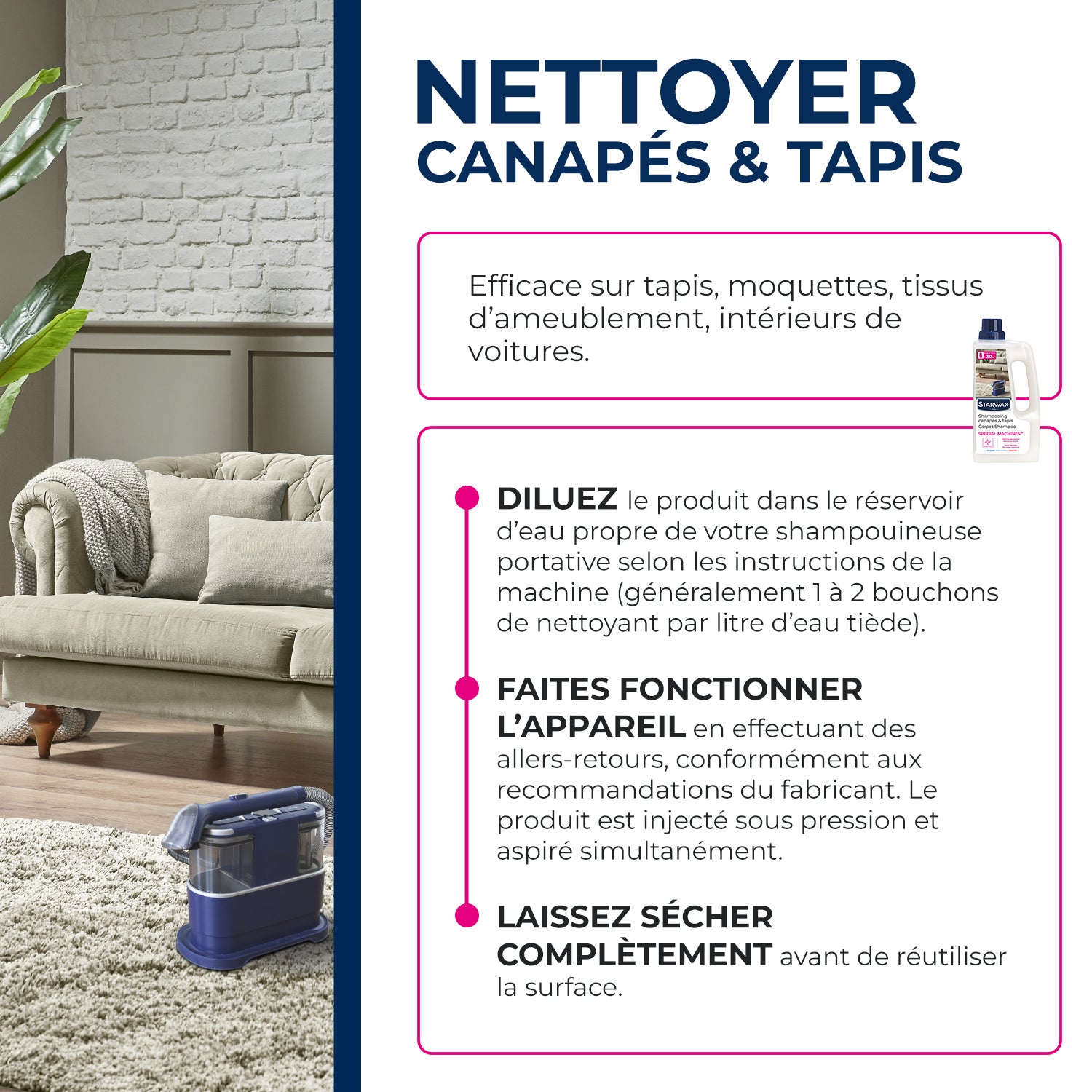 STARWAX - Shampooing canapés & tapis - Spécial machines 1L Incolore
